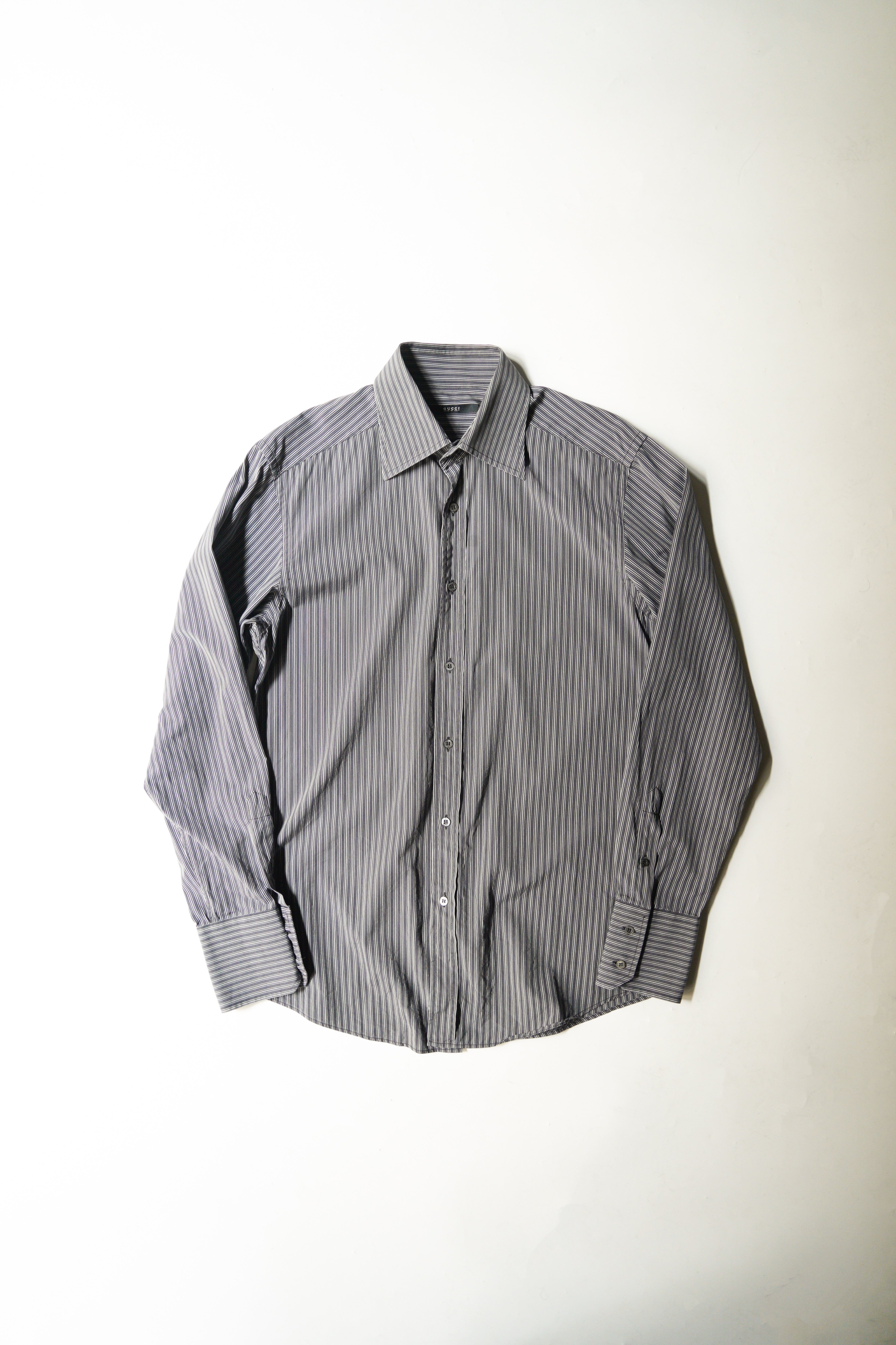 90-00’s GUCCI wide collar cotton stripe shirt
