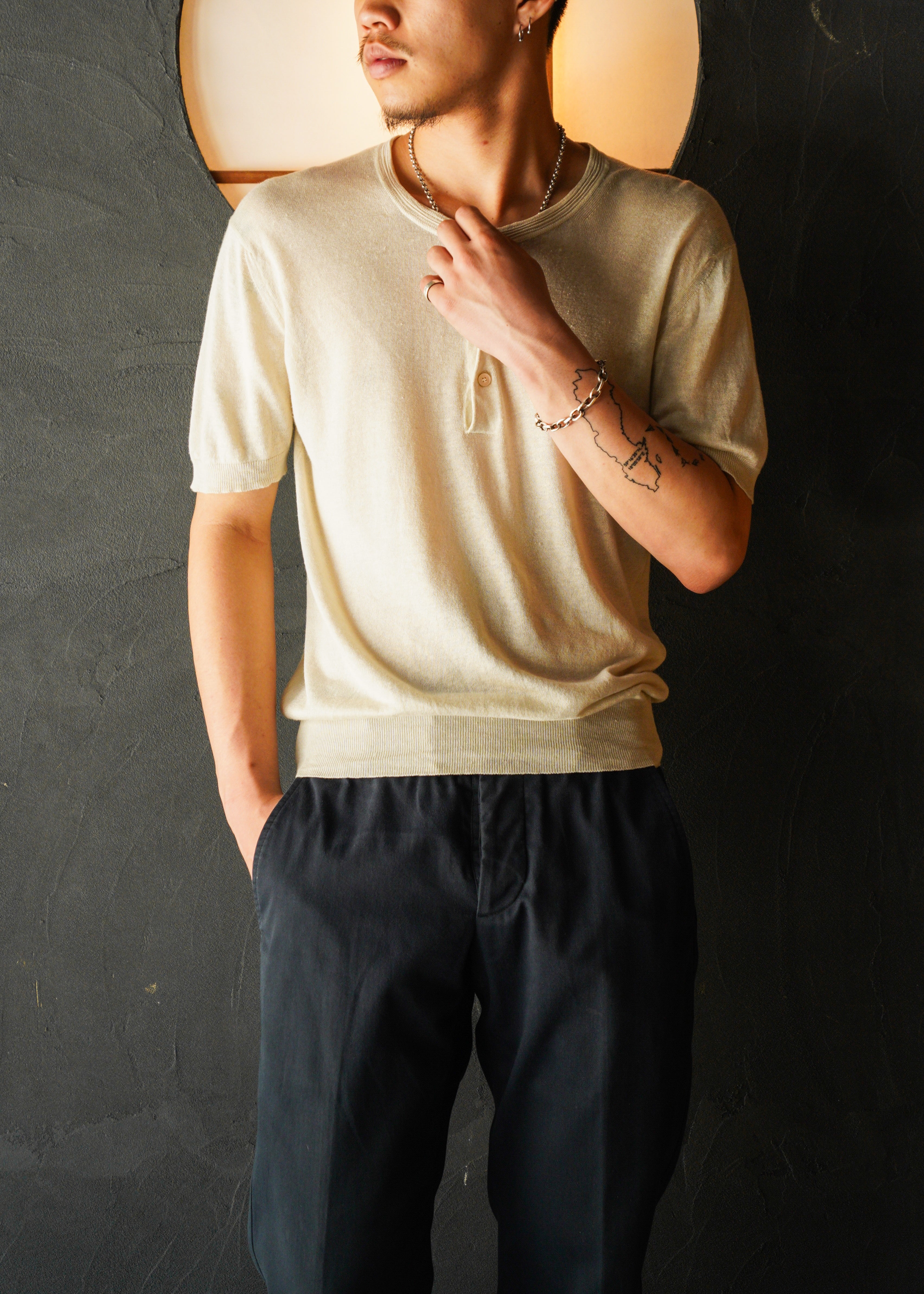 00's GUCCI linen silk henry neck short sleeve knit