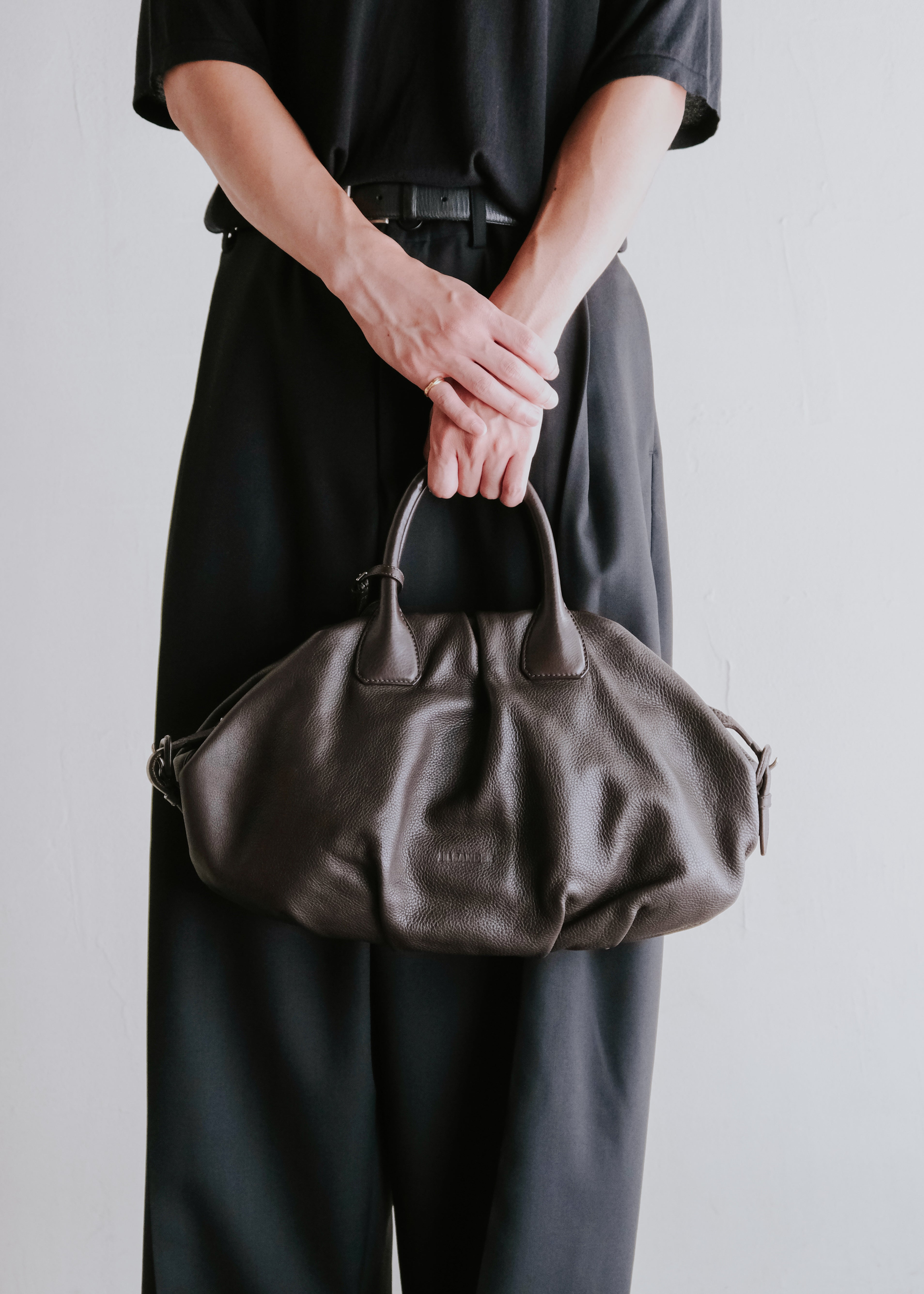 00's JIL SANDER gathered leather top handle bag