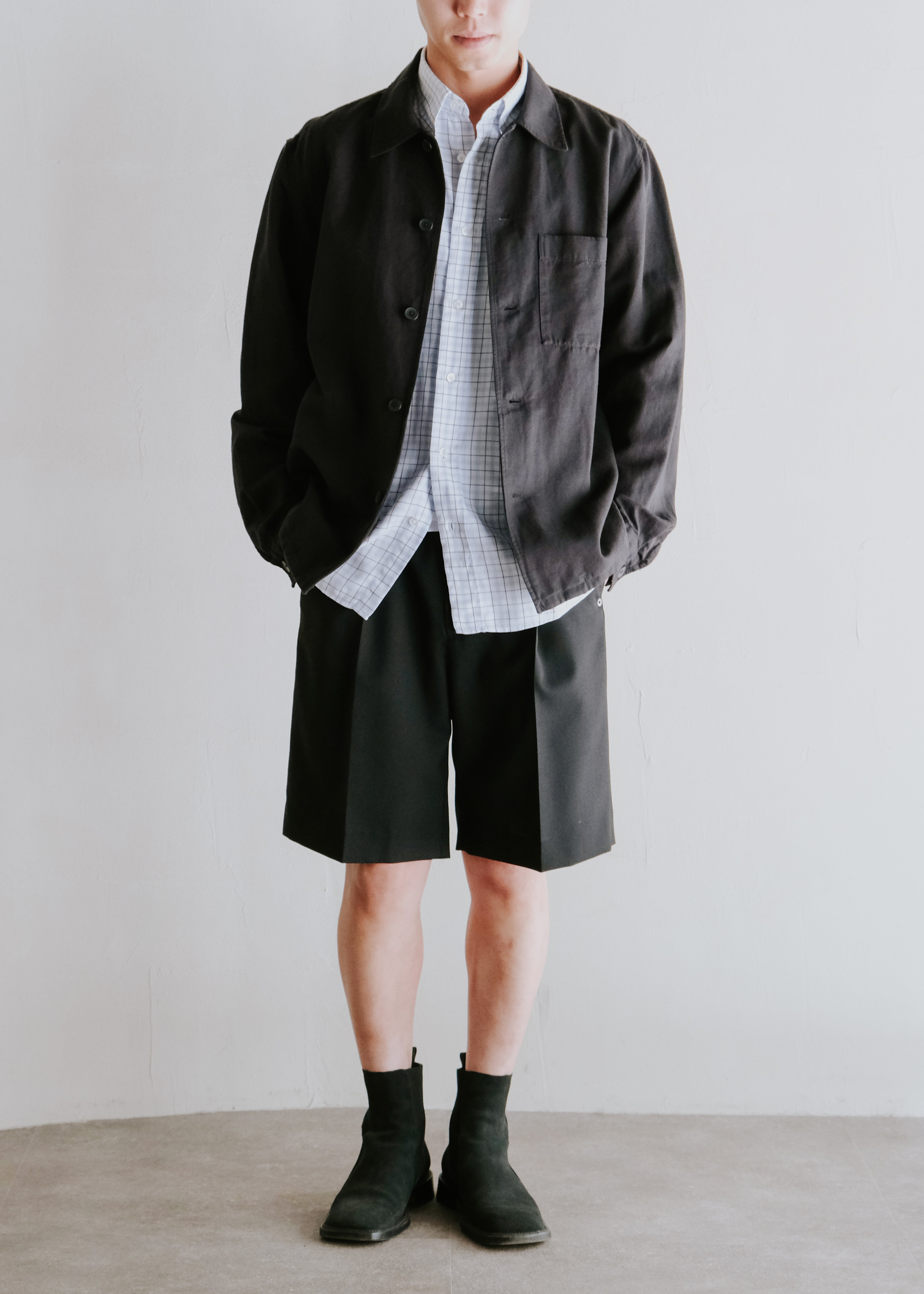 SASAKI SATORU 26SS single tuck straight shorts / Black