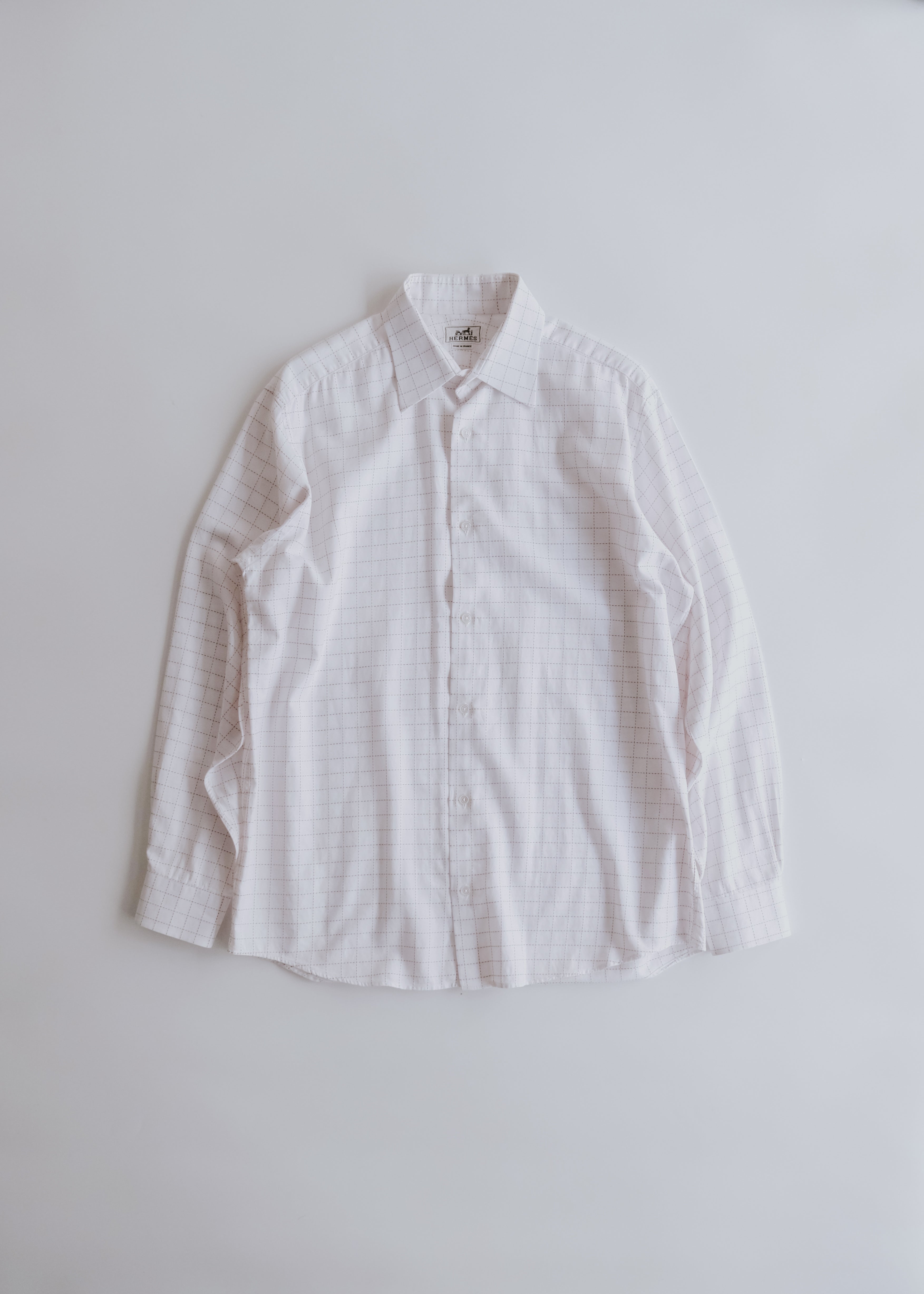 90's HERMÈS windowpane check regular collar shirt