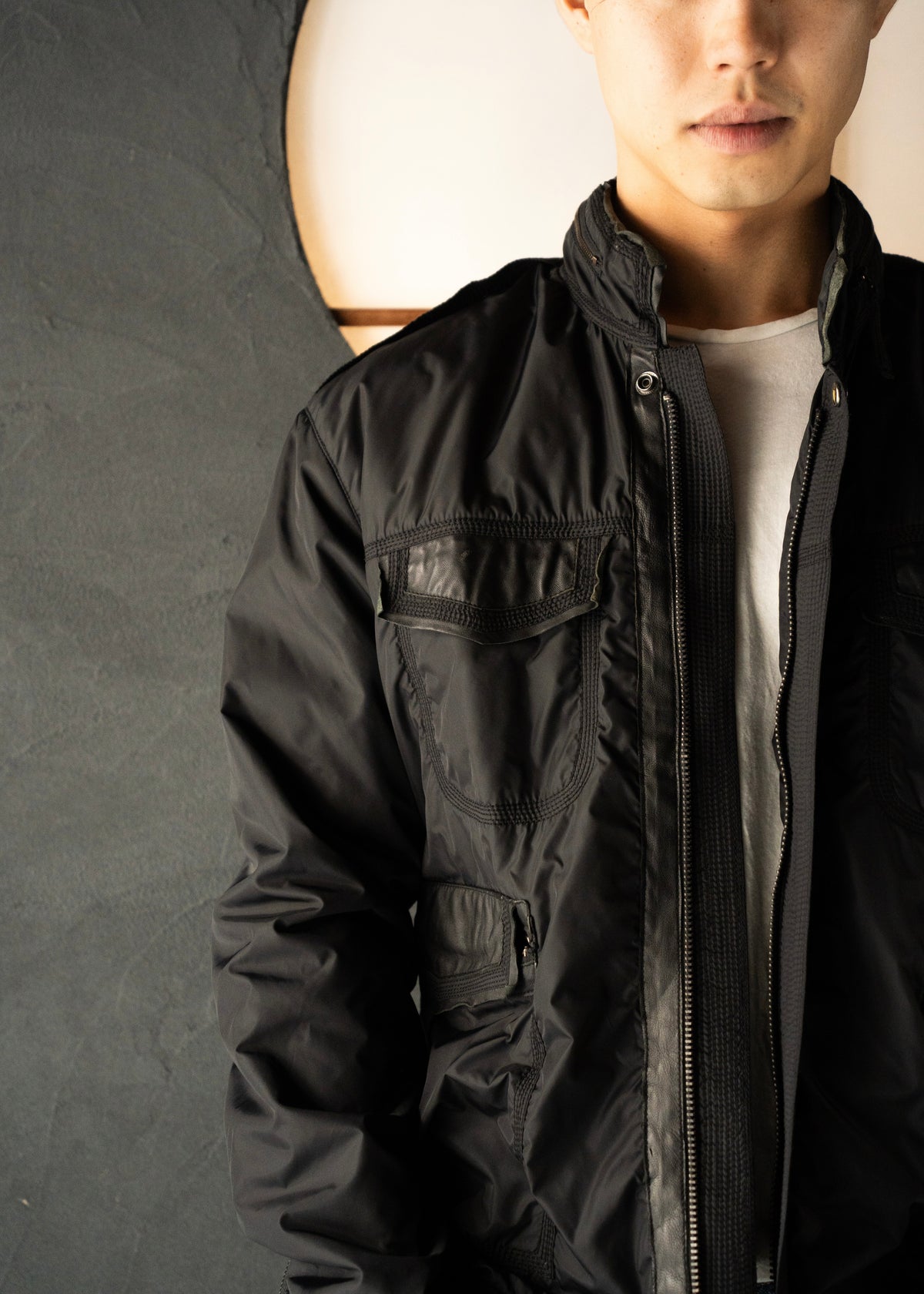 00’s EMPORIO ARMANI double zip up multi pocket nylon jacket