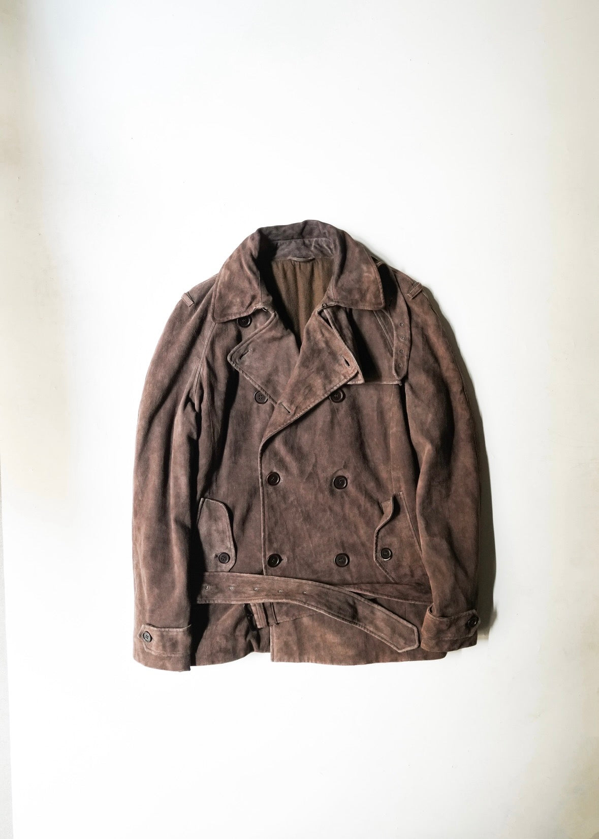 HELMUT LANG 05AW suede double breasted belted coat