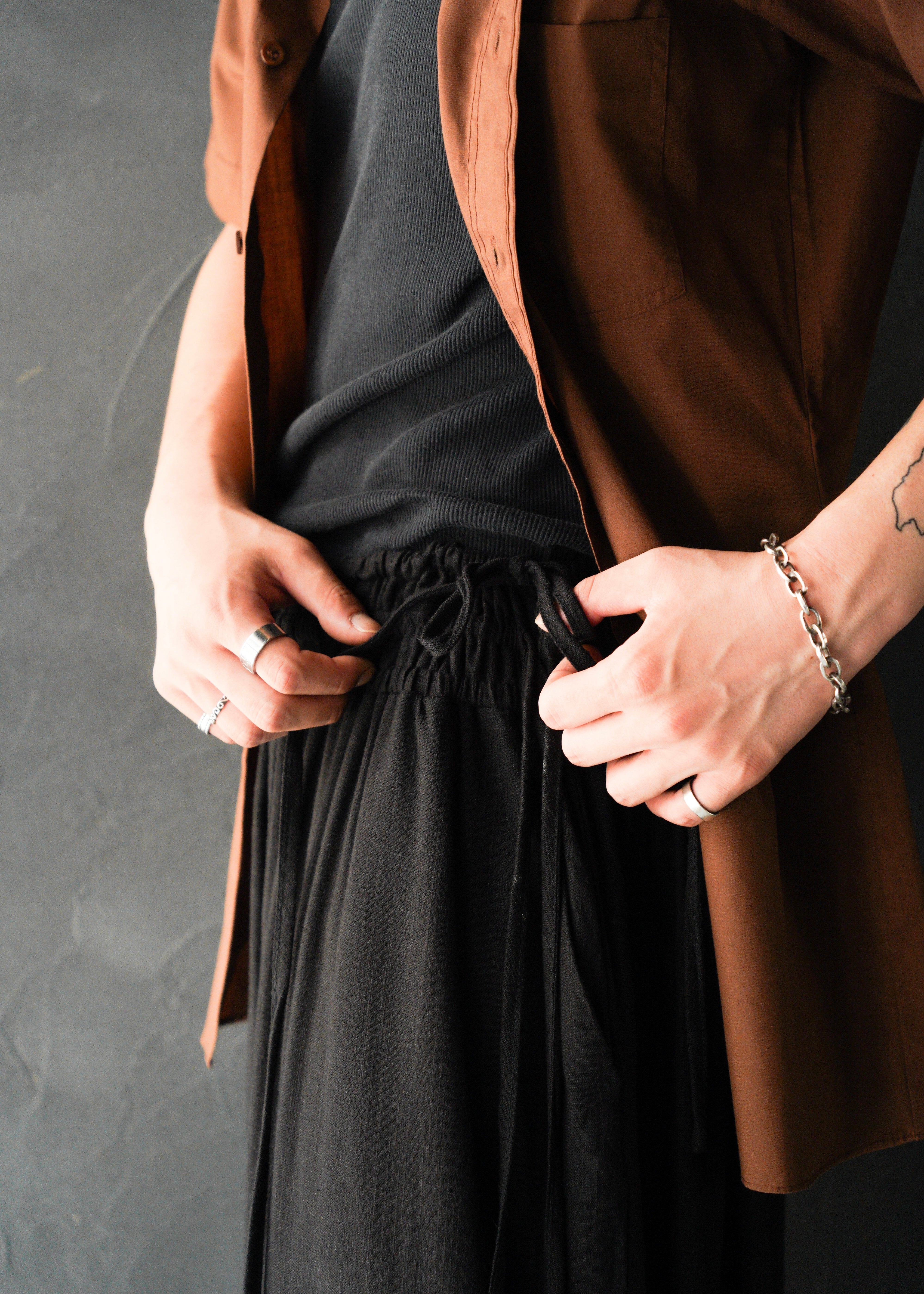 linen draw coded wide straight trousers