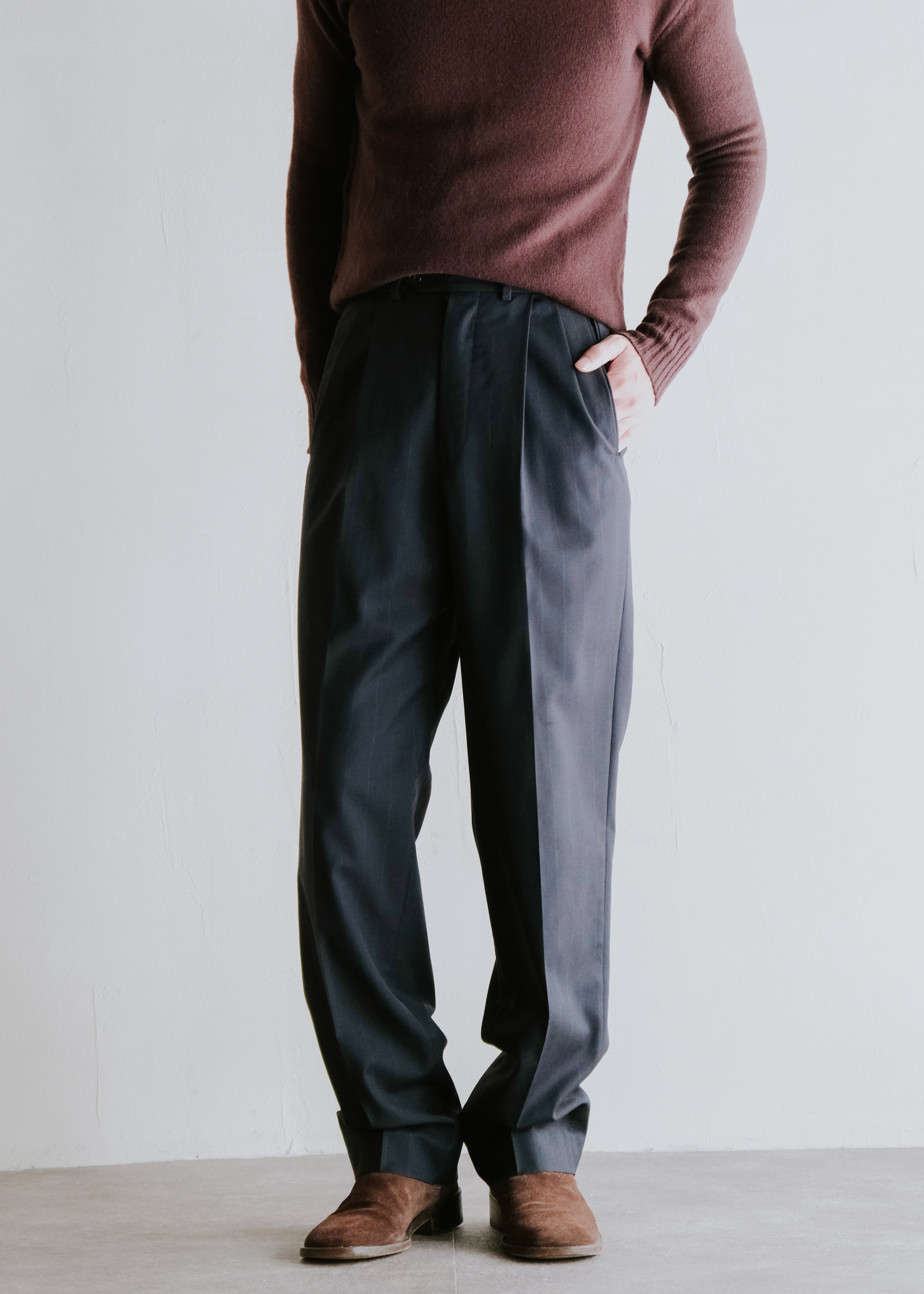 80-90's shadow stripe relaxing tapered slacks