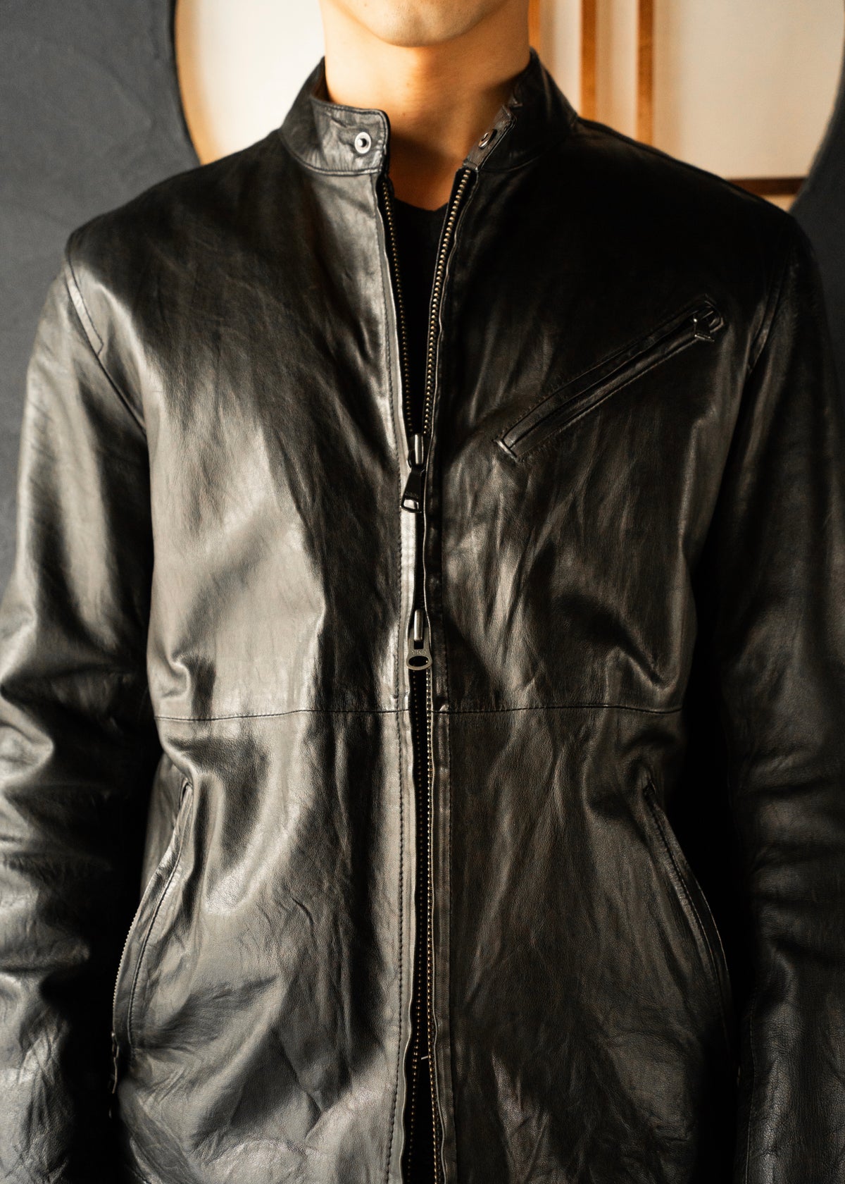 00's- BANANA REPUBLIC double zip single leather jacket