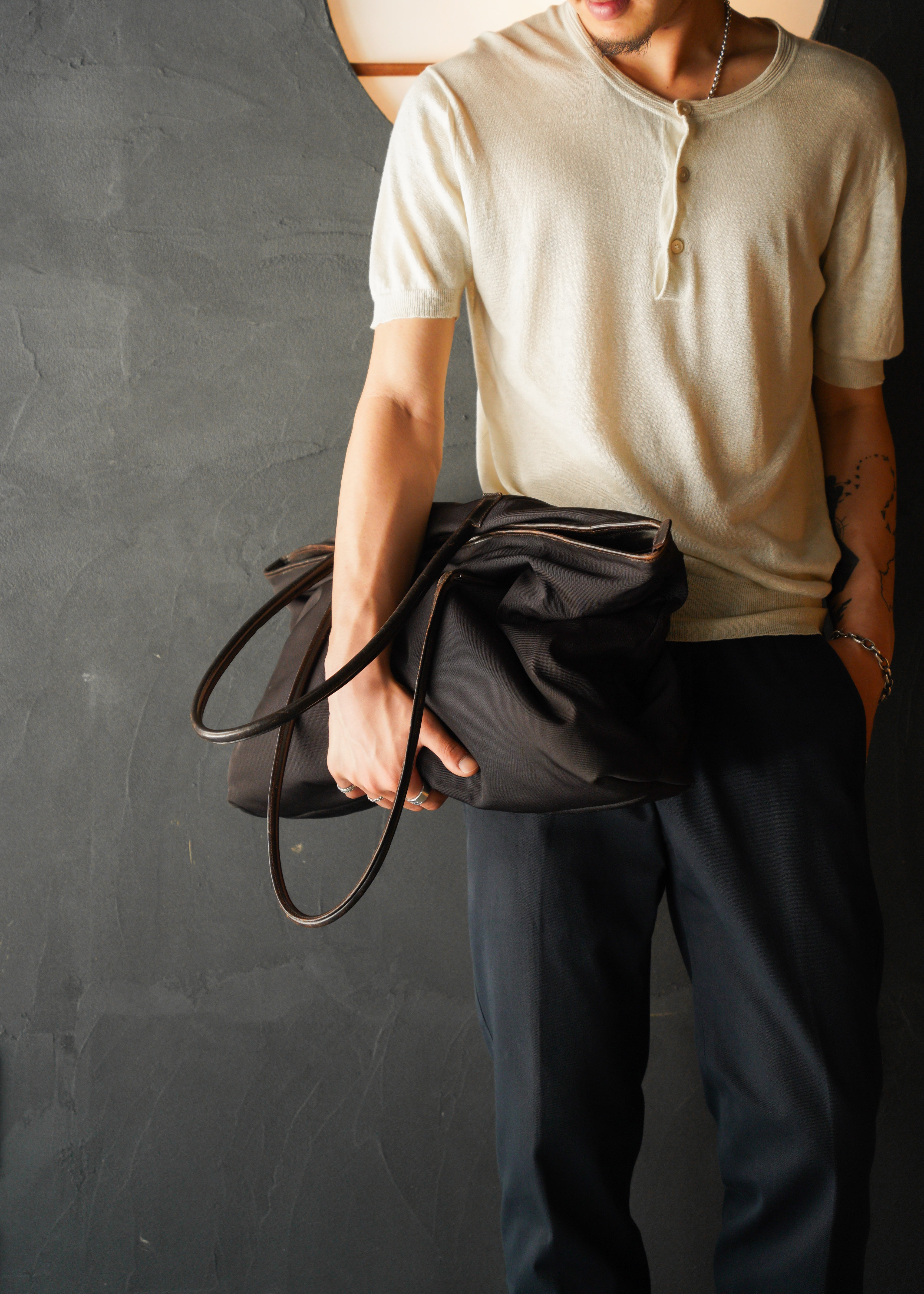 90-00’s GUCCI leather handle nylon boston bag