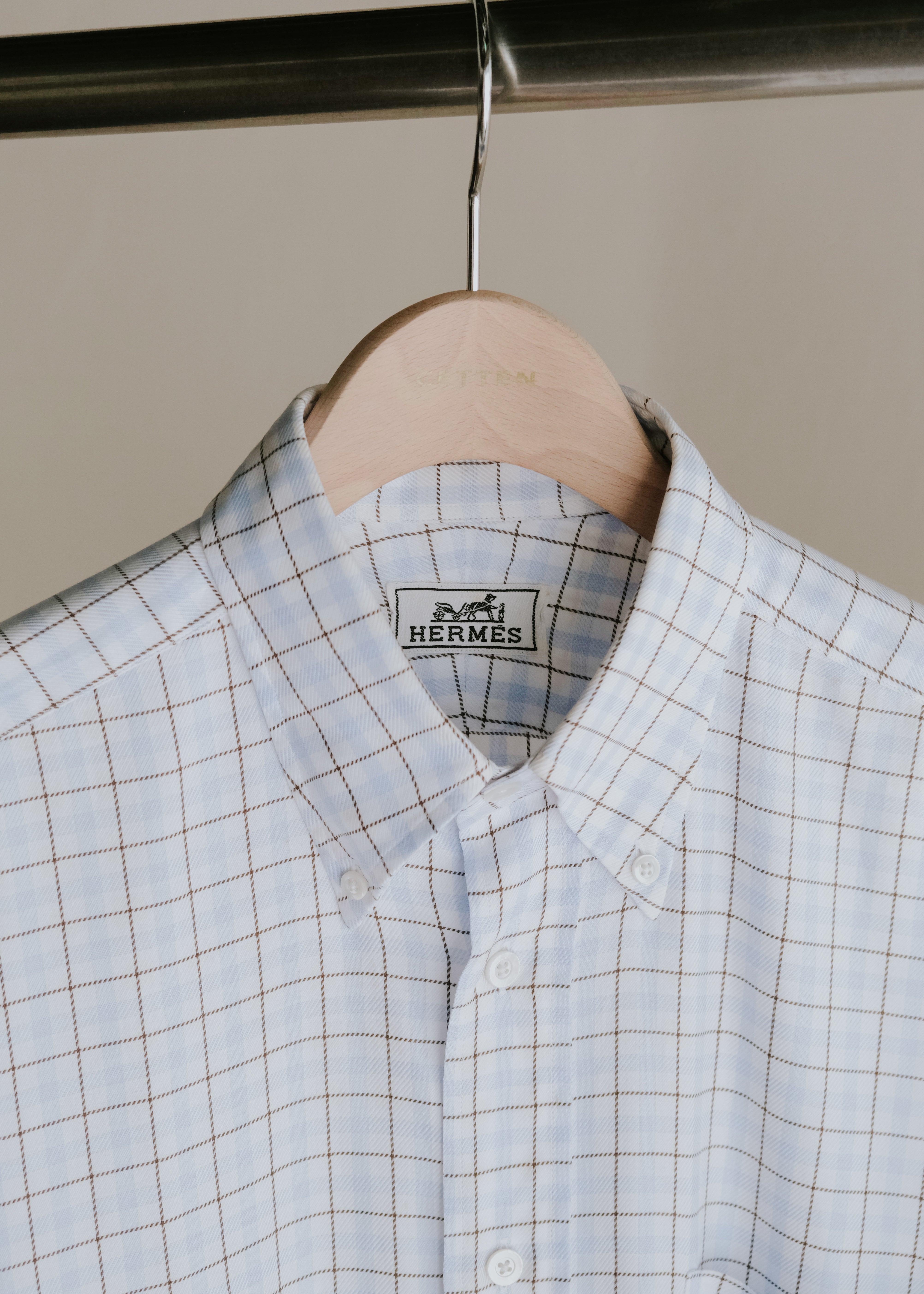 80-90's HERMÈS windowpane check button down shirt
