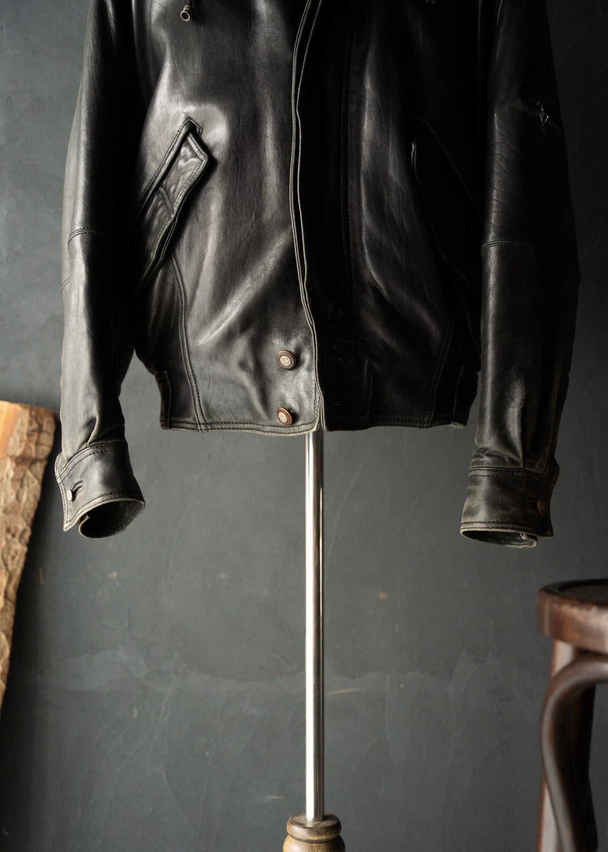 80-90's RUFFO fly front hooded leather blouson