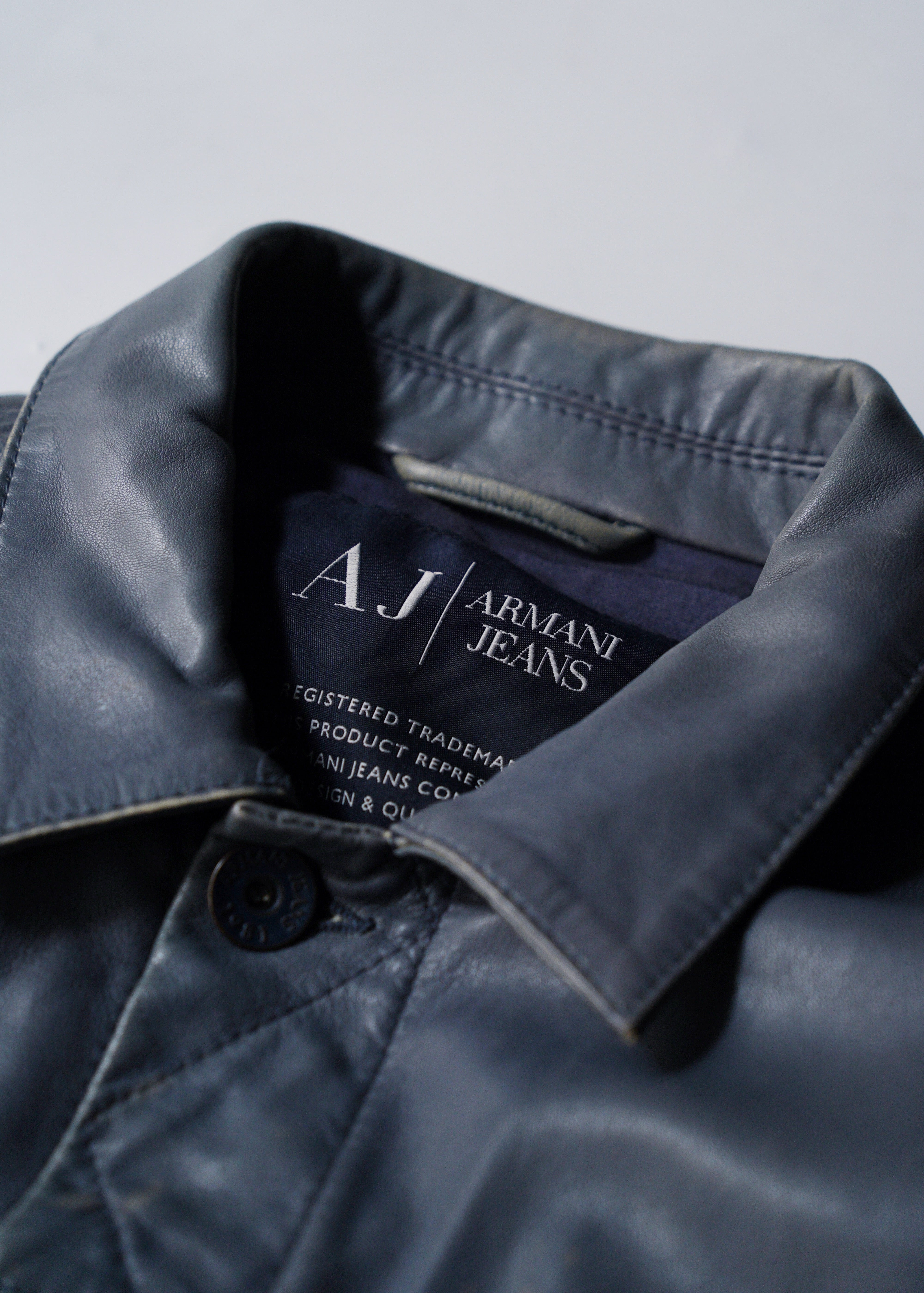 00's ARMANI JEANS sheepskin leather trucker jacket