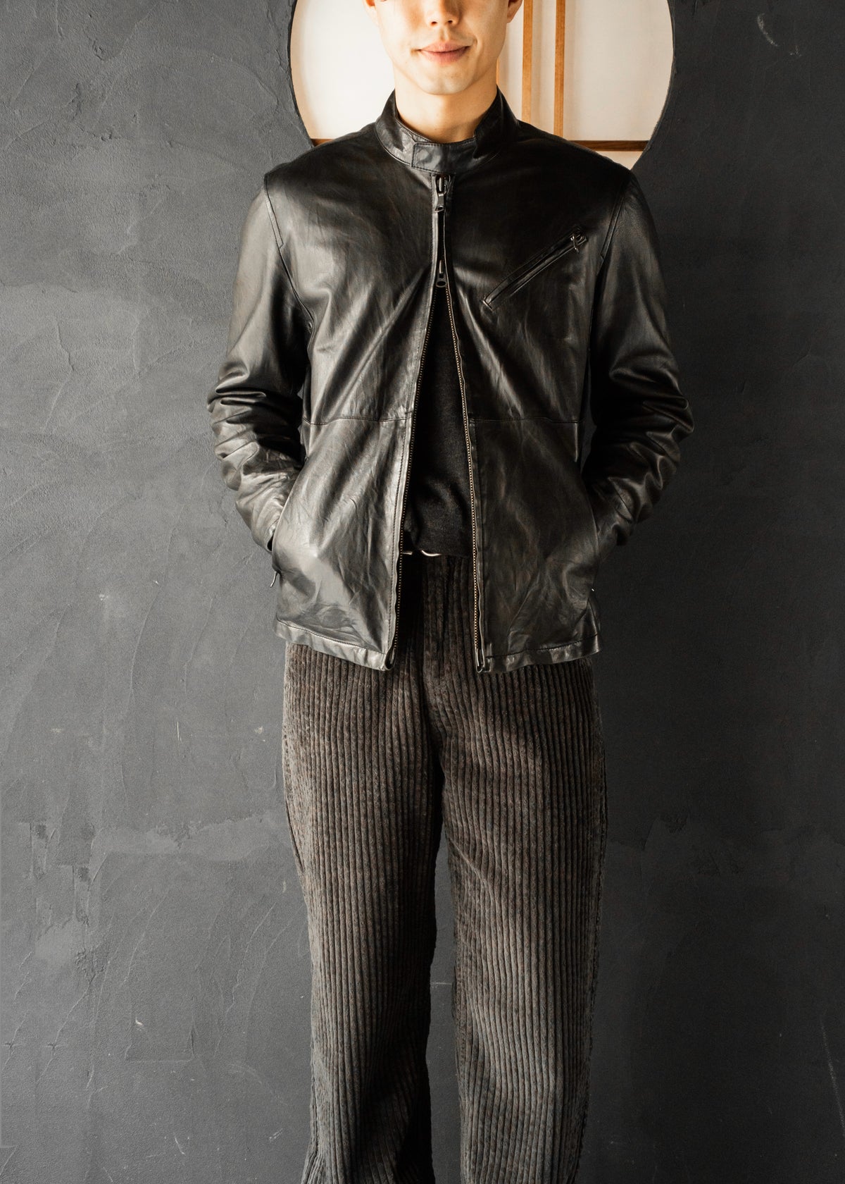 00's- BANANA REPUBLIC double zip single leather jacket