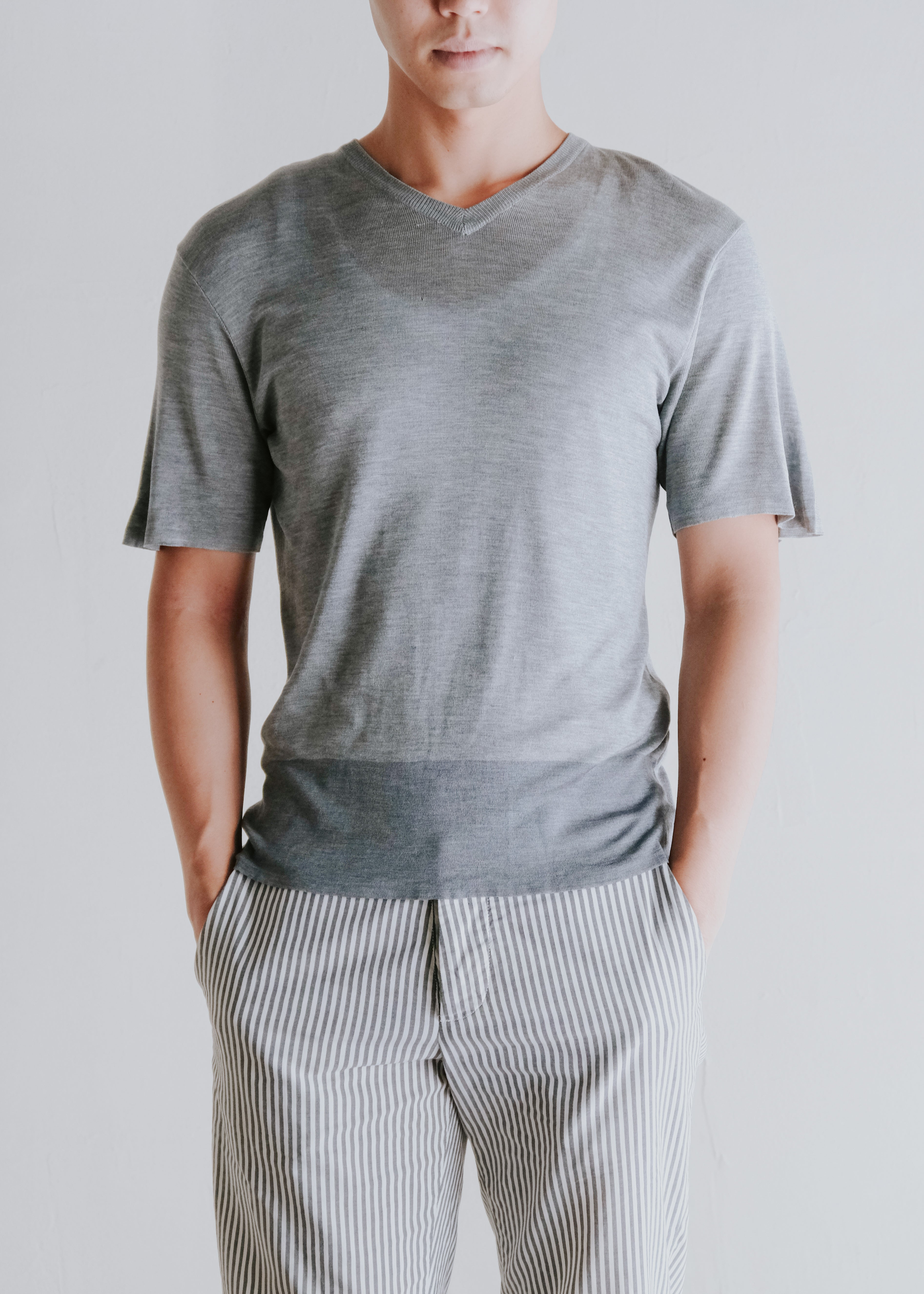90-00’s JIL SANDER bicolor short silk S/S knit T-shirt