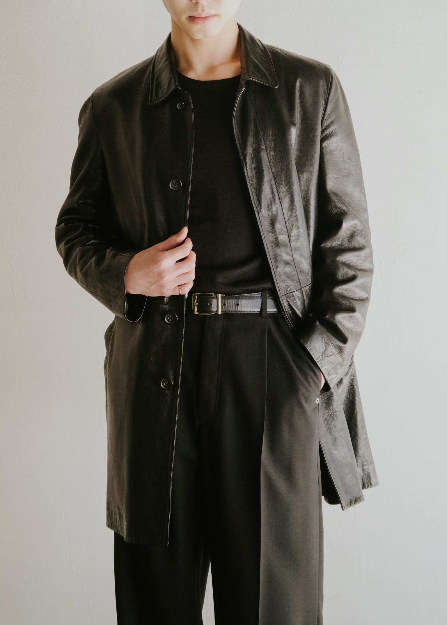 00's JIL SANDER fly front leather mid length coat