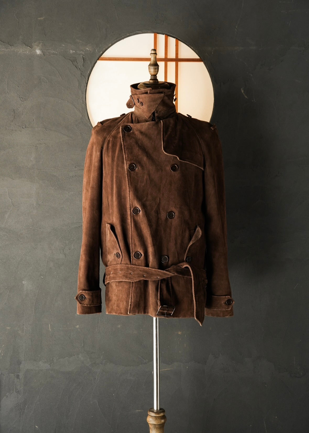 HELMUT LANG 05AW suede double breasted belted coat