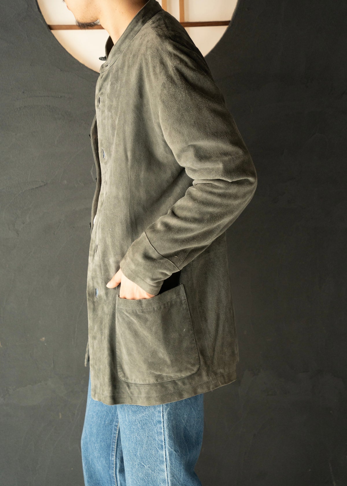 1998SS EMPORIO ARMANI band collar suede leather jacket