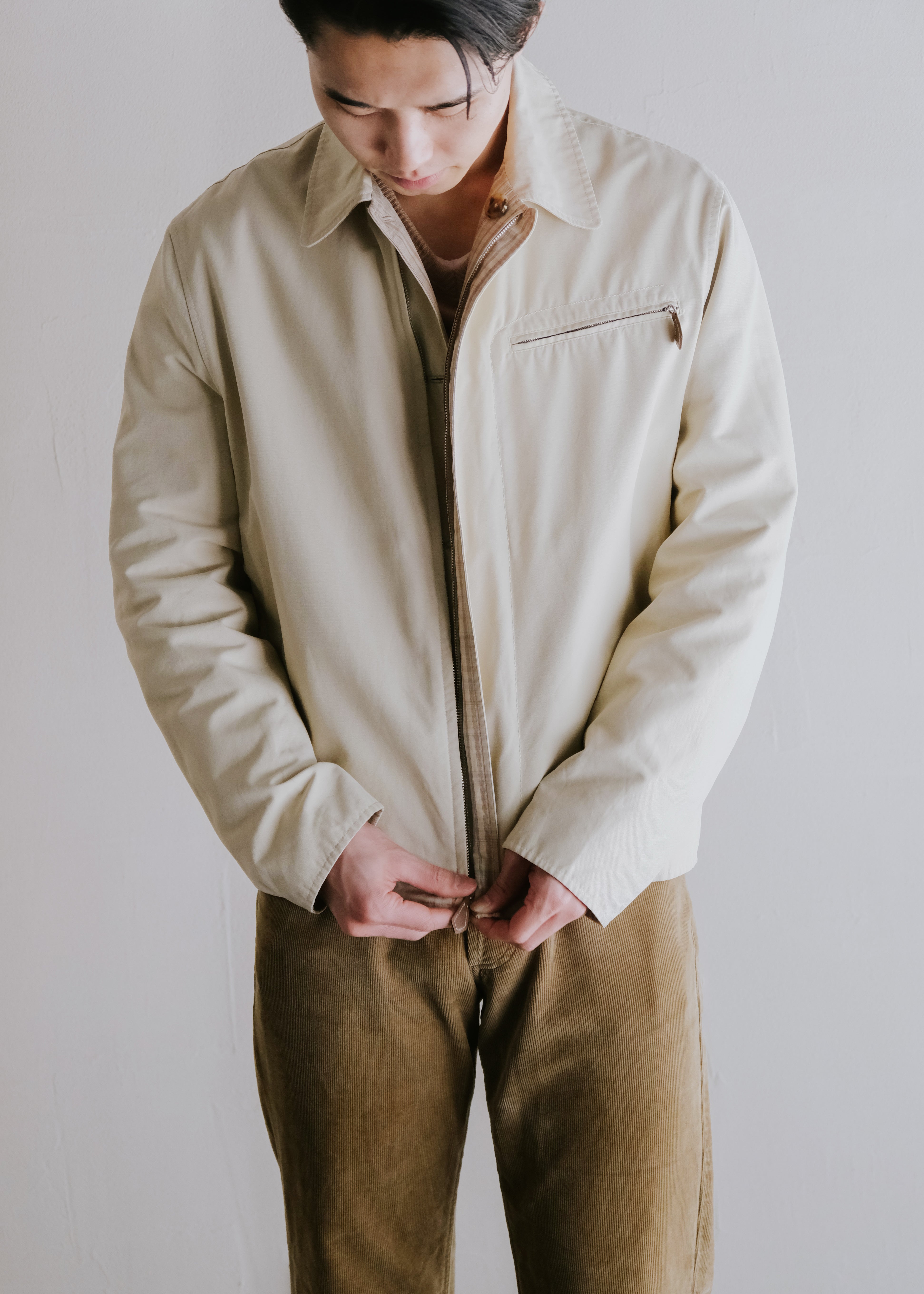 00's- HERMÈS fly front reversible drizzle type jacket