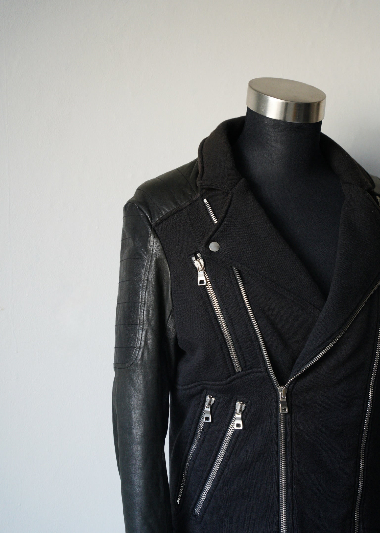 BALMAIN leather switching cotton rider's jacket