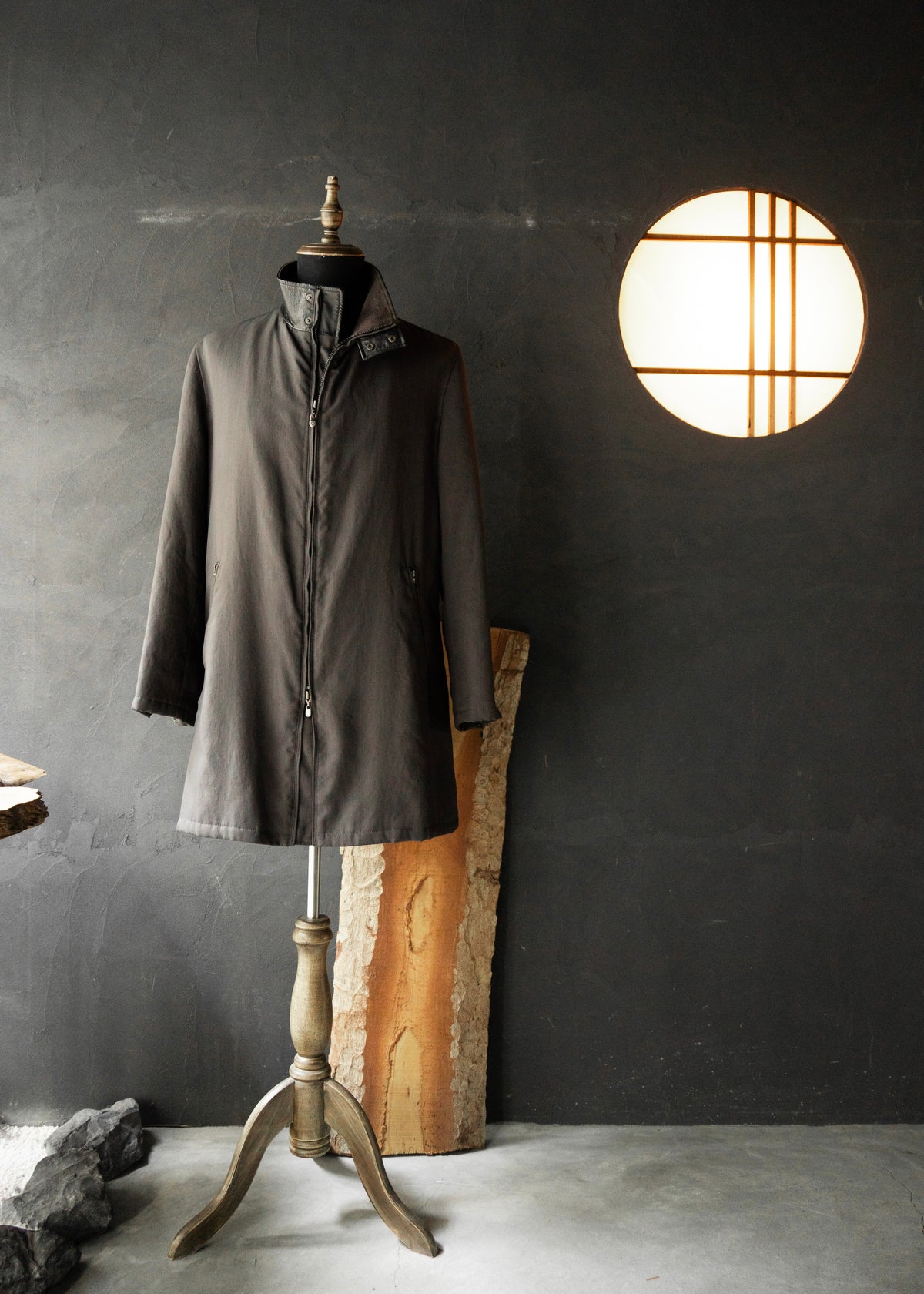 ARMANI COLLETIONI leather stand collar zip up coat