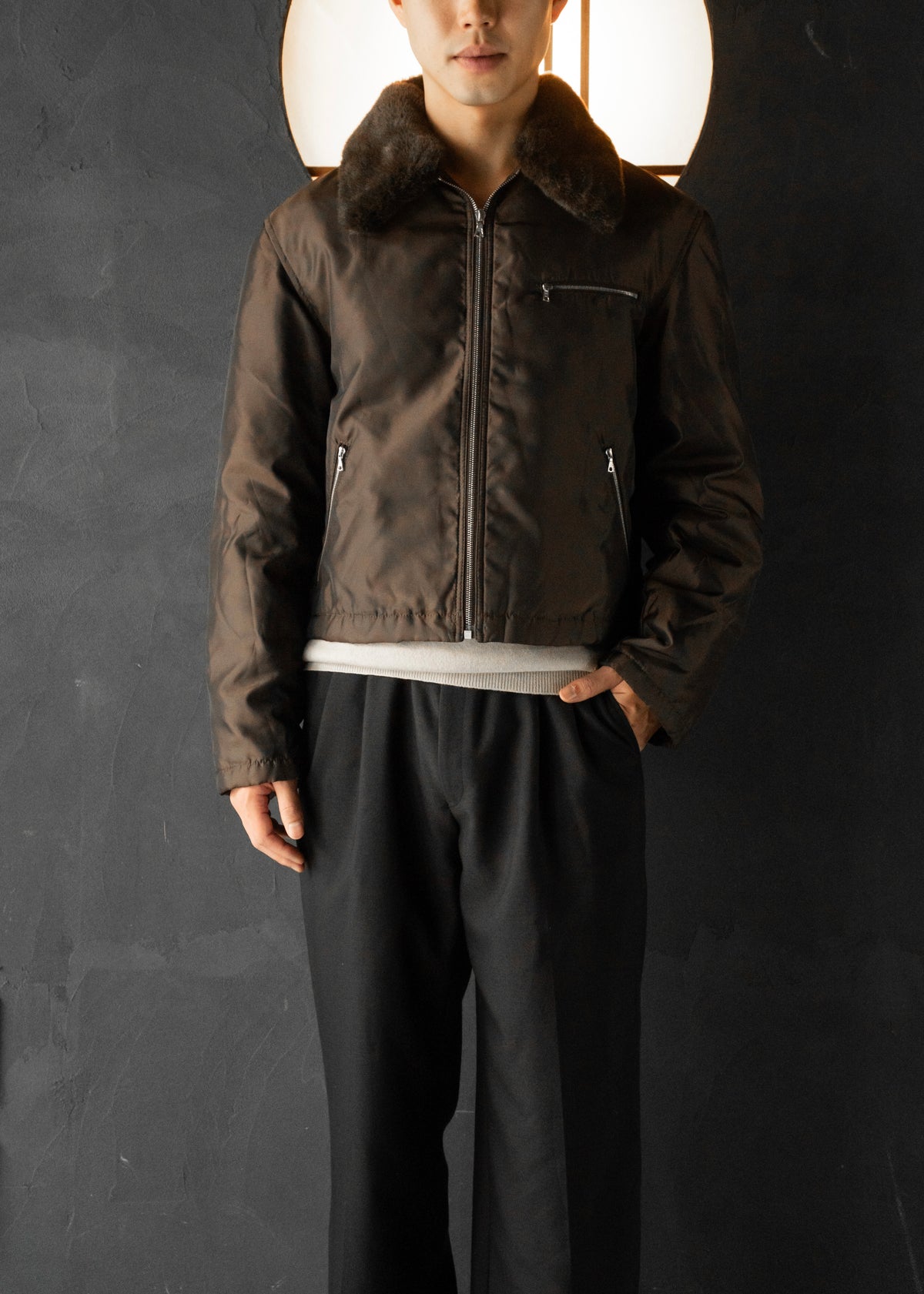 90's COMME CA DU MODE MEN leather detachable collar zip up jacket