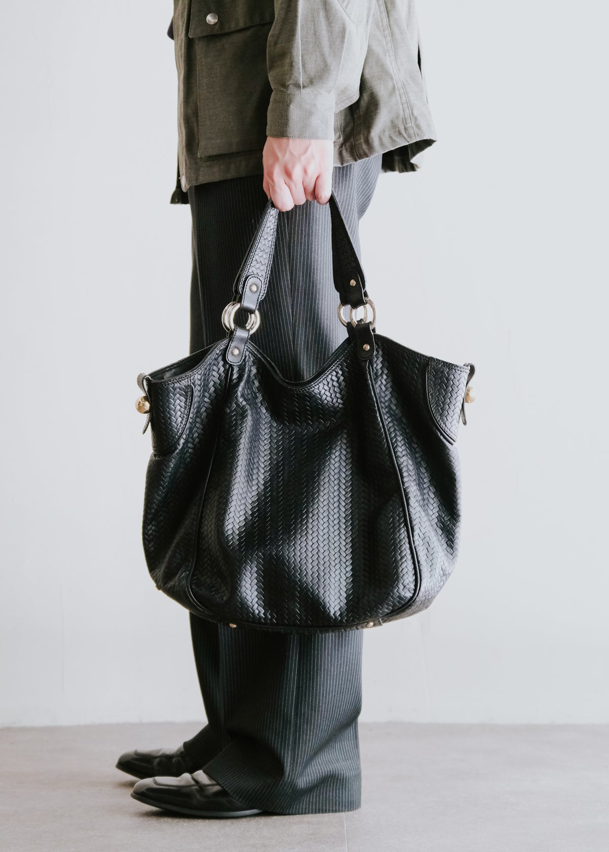 00-10's EMPORIO ARMANI calf leather embossed design tote bag