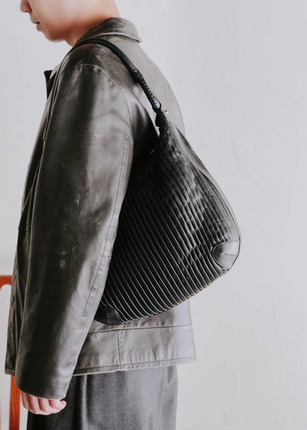 00-10's GIORGIO ARMANI pleats lamb leather one shoulder bag