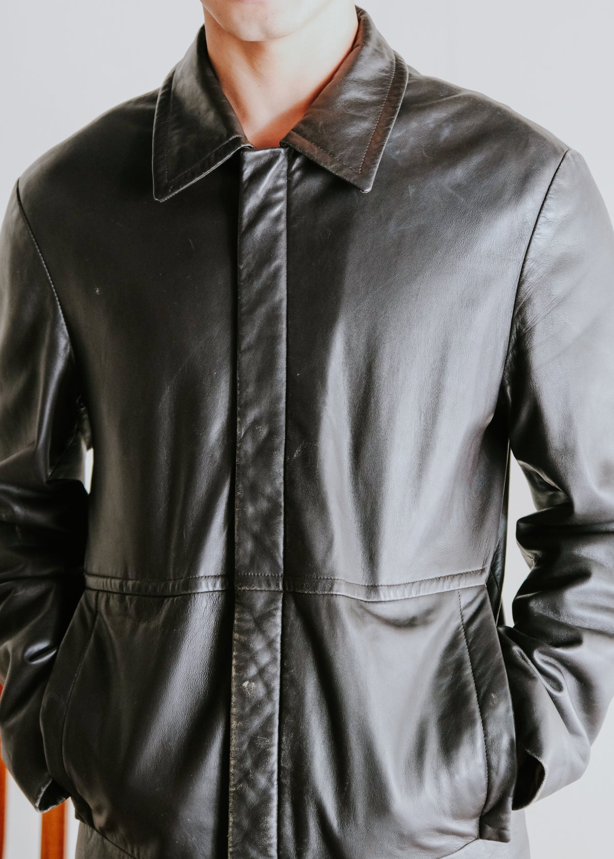 00's BOSS HUGO BOSS fly front lamb leather jacket
