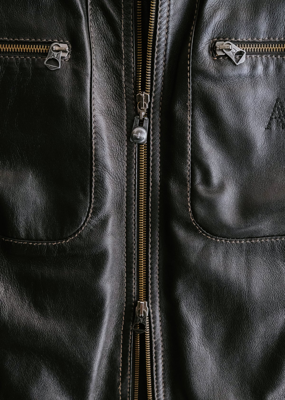 90-00's ARMANI JEANS sheepskin leather double zip up jacket