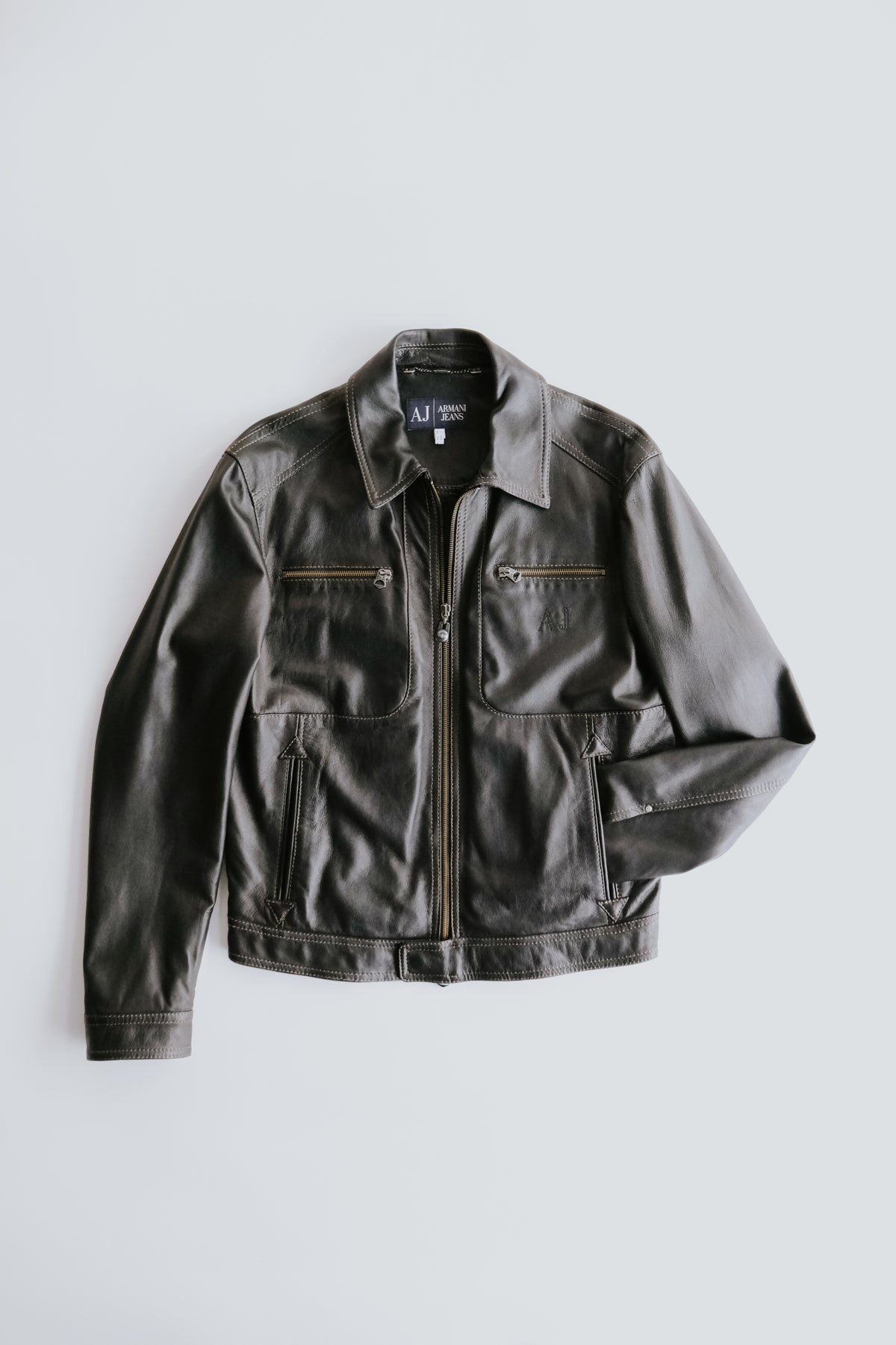 90-00's ARMANI JEANS sheepskin leather double zip up jacket