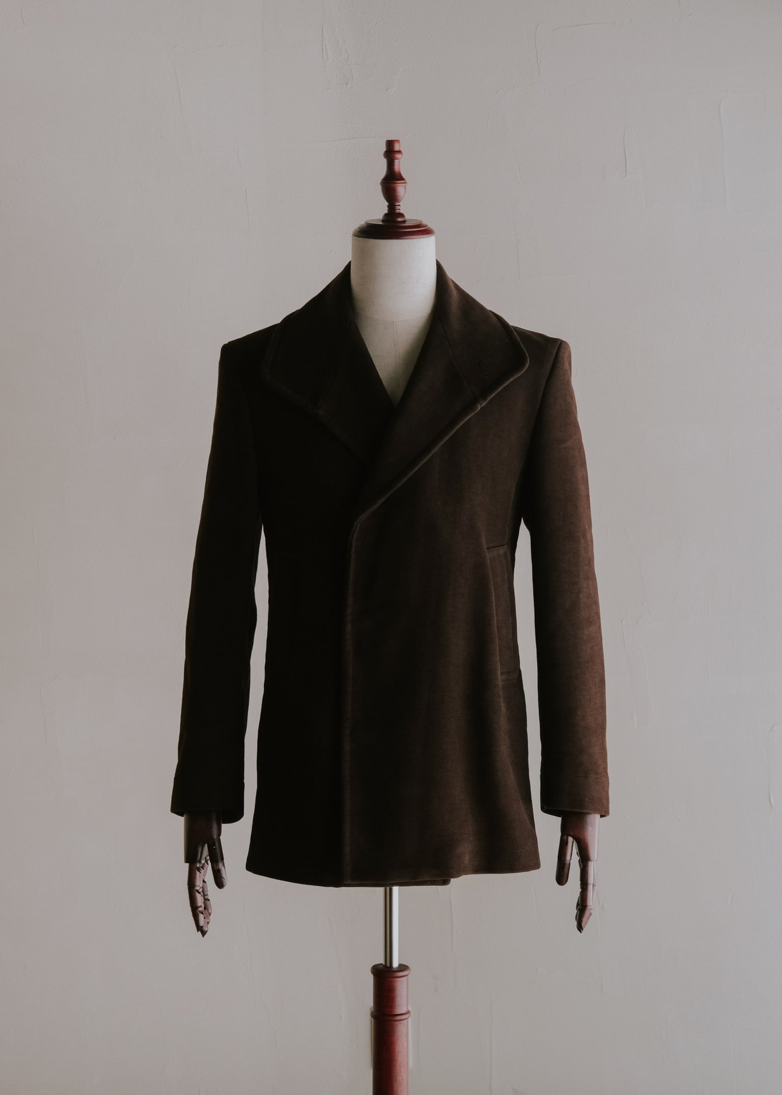 90's CoSTUME NATIONAL HOMME stand collar fly front moleskin pea coat
