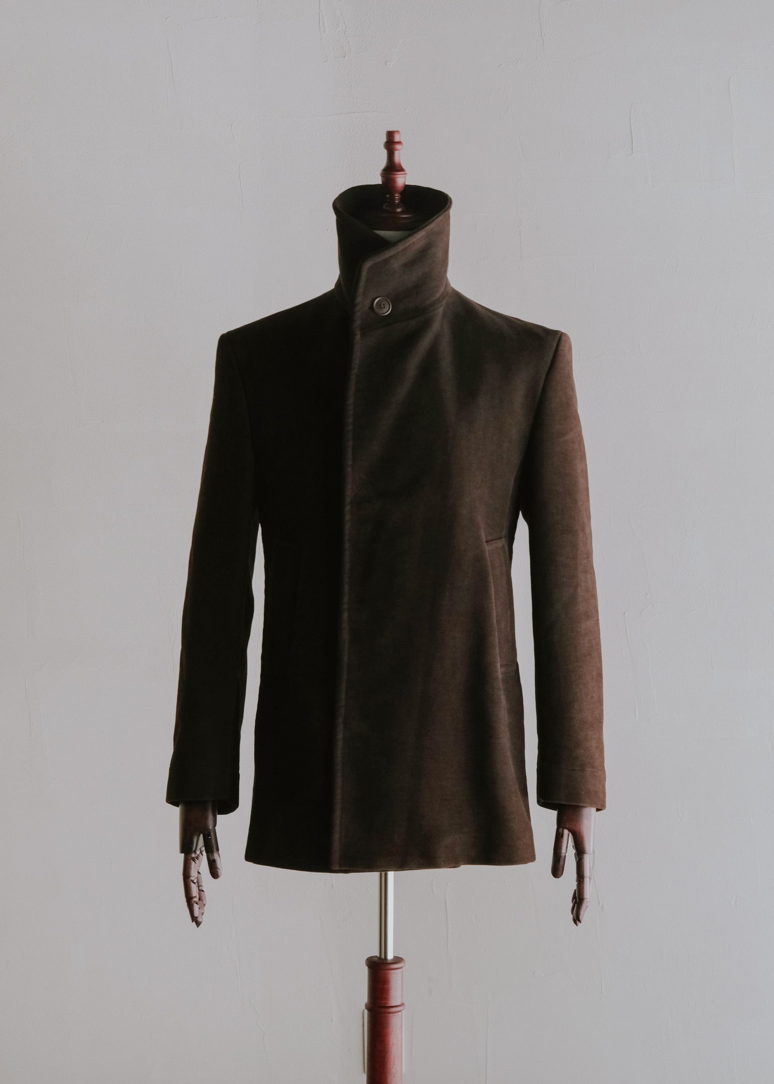 90's CoSTUME NATIONAL HOMME stand collar fly front moleskin pea coat