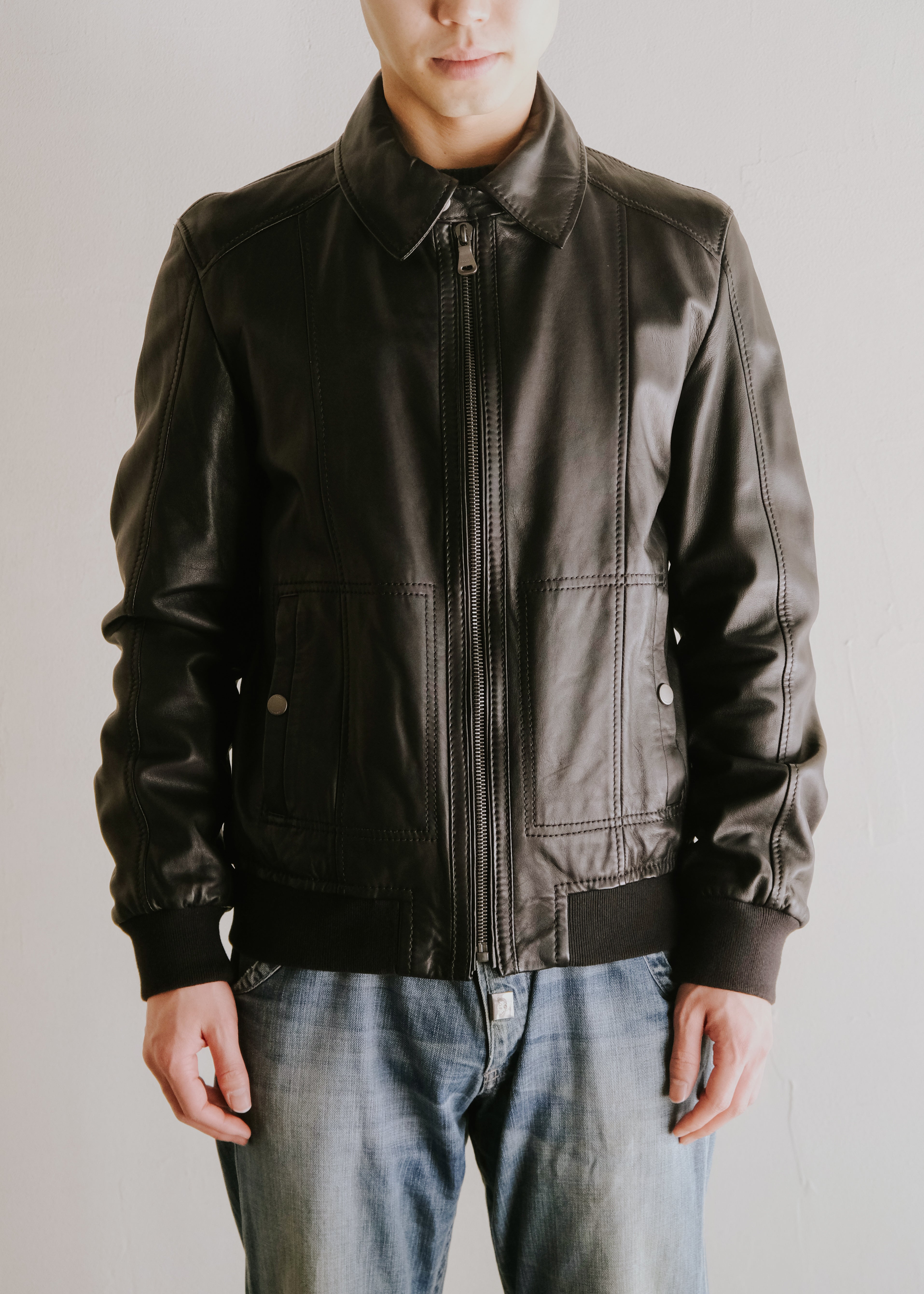 10's BOSS HUGO BOSS lamb leather zip up jacket