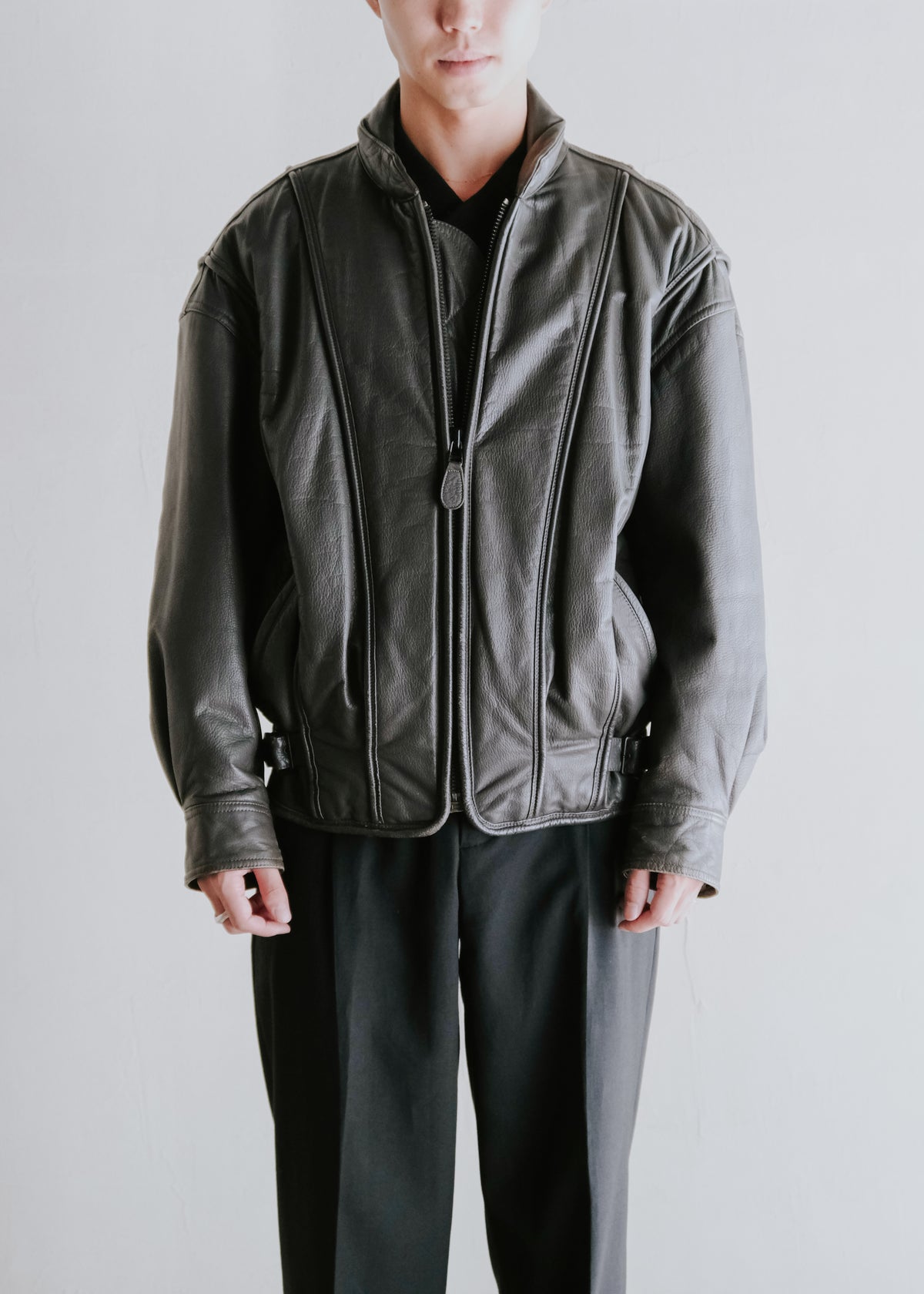 ISSEY MIYAKE 82AW paneled bomber cow leather jacket