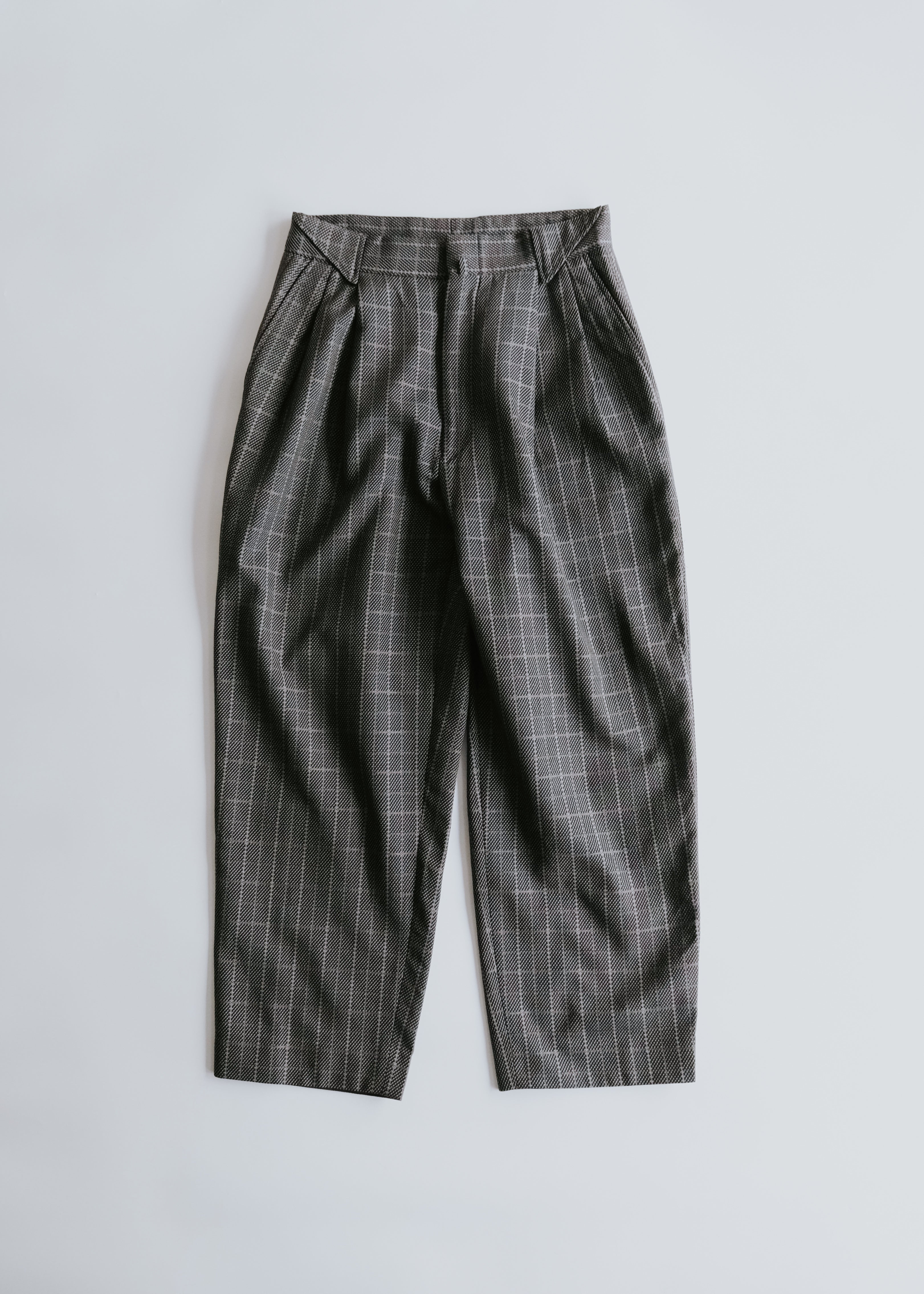 80's GIANNI VERSACE glen check tucked wide tapered slacks