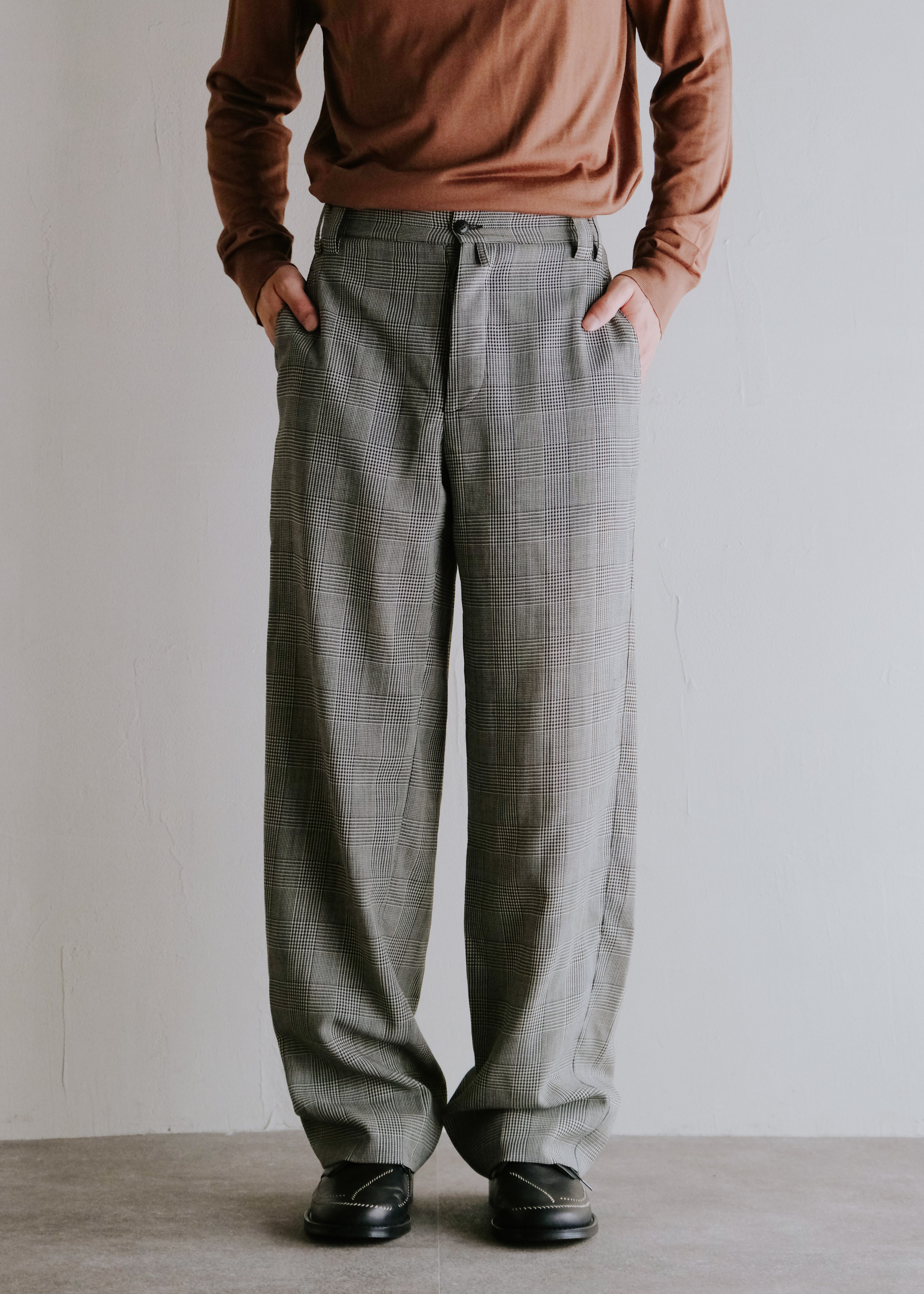 90's GIANNI VARSACE glen check wide straight slacks