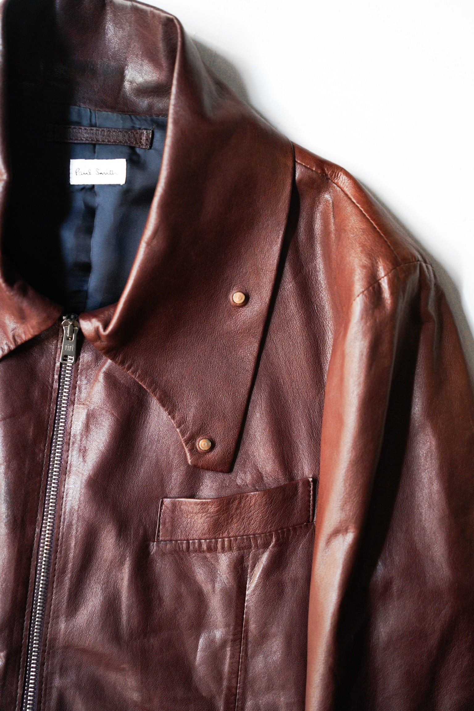 Paul Smith Asymmetrical Collar Leather Jacket in Burgundy