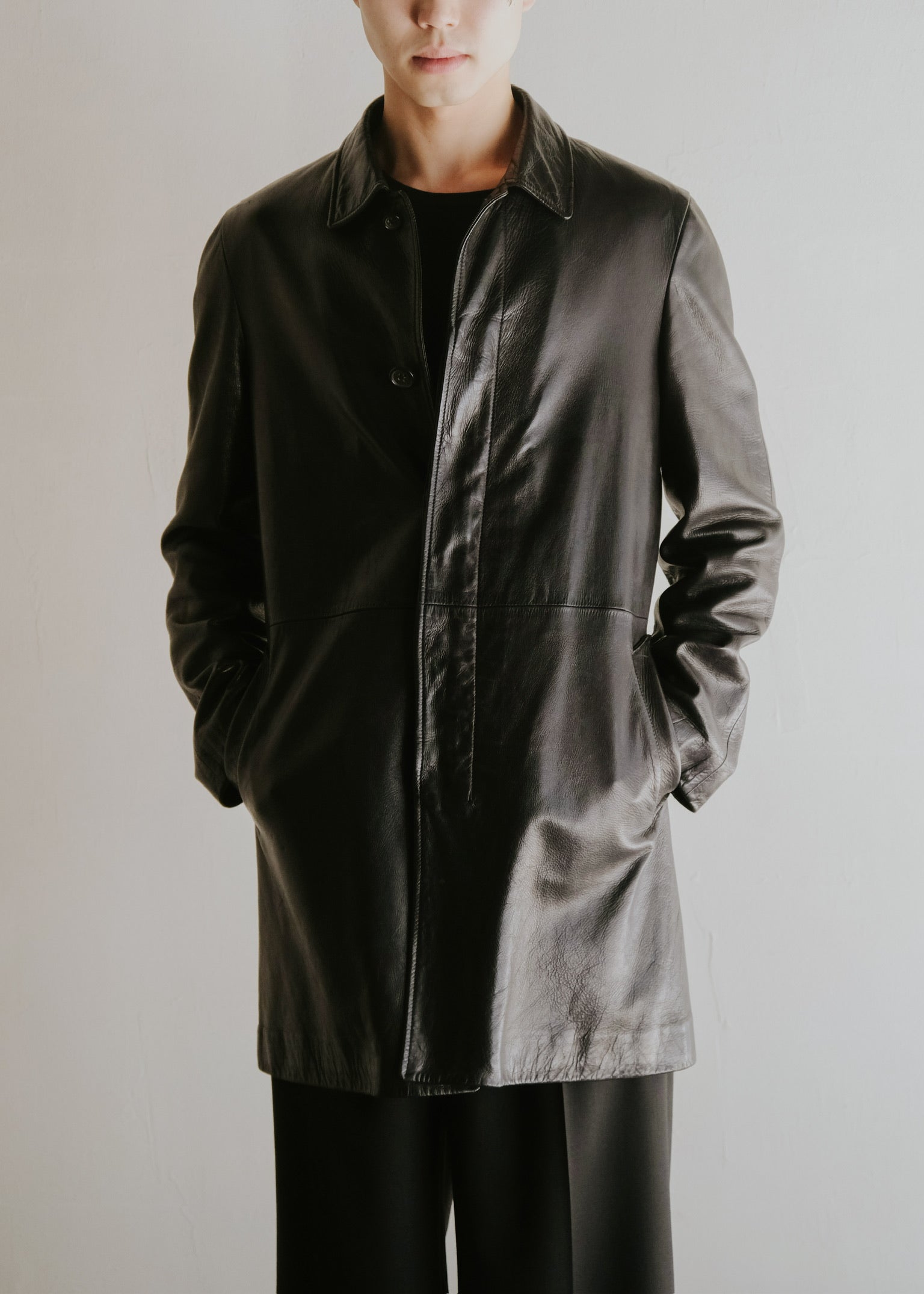 00's JIL SANDER fly front leather mid length coat