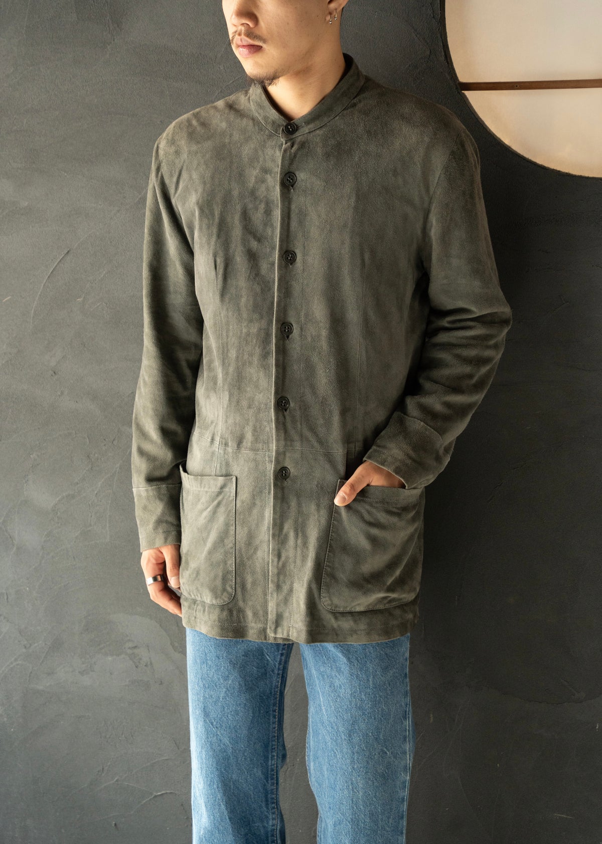 1998SS EMPORIO ARMANI band collar suede leather jacket