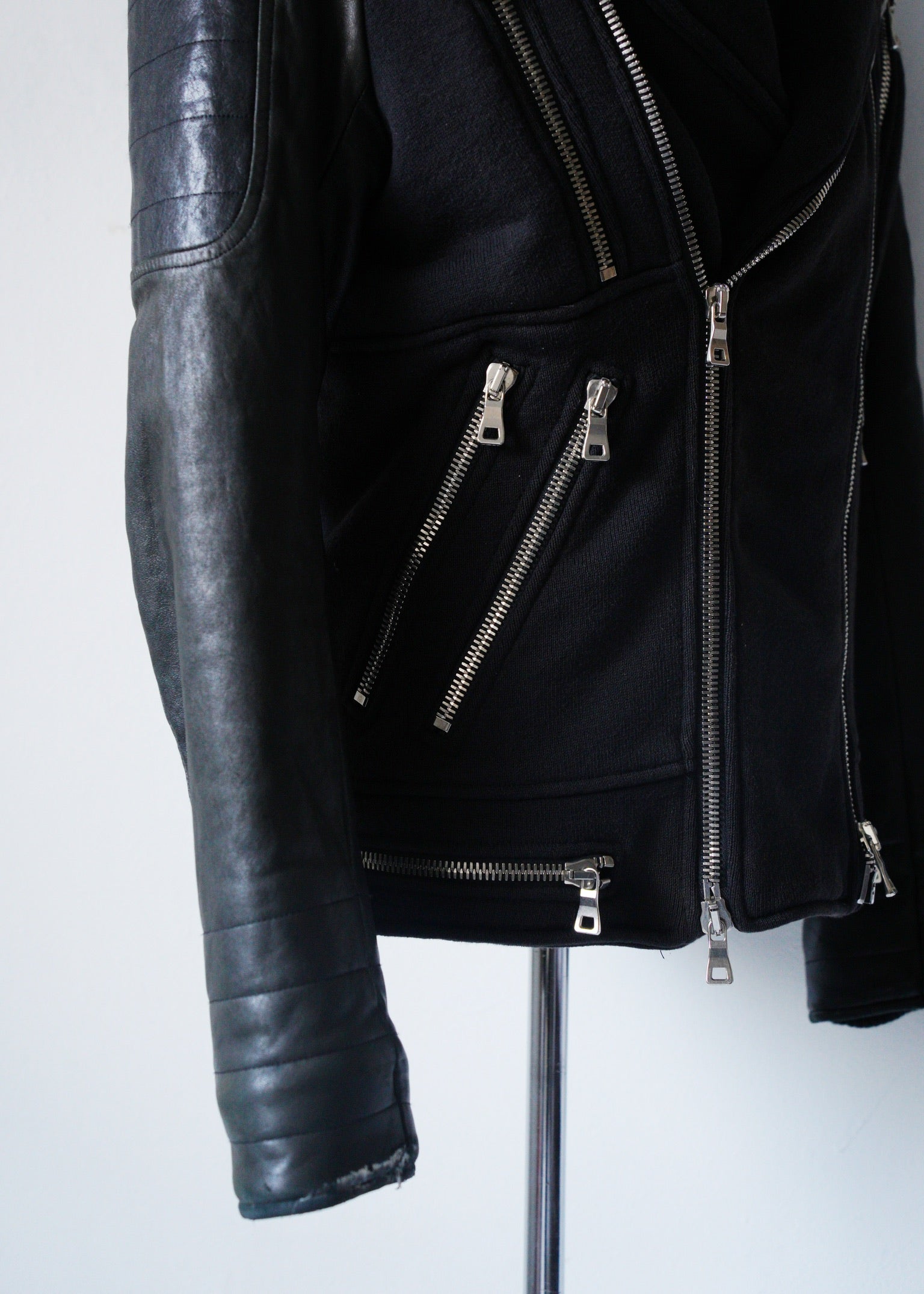 BALMAIN leather switching cotton rider's jacket