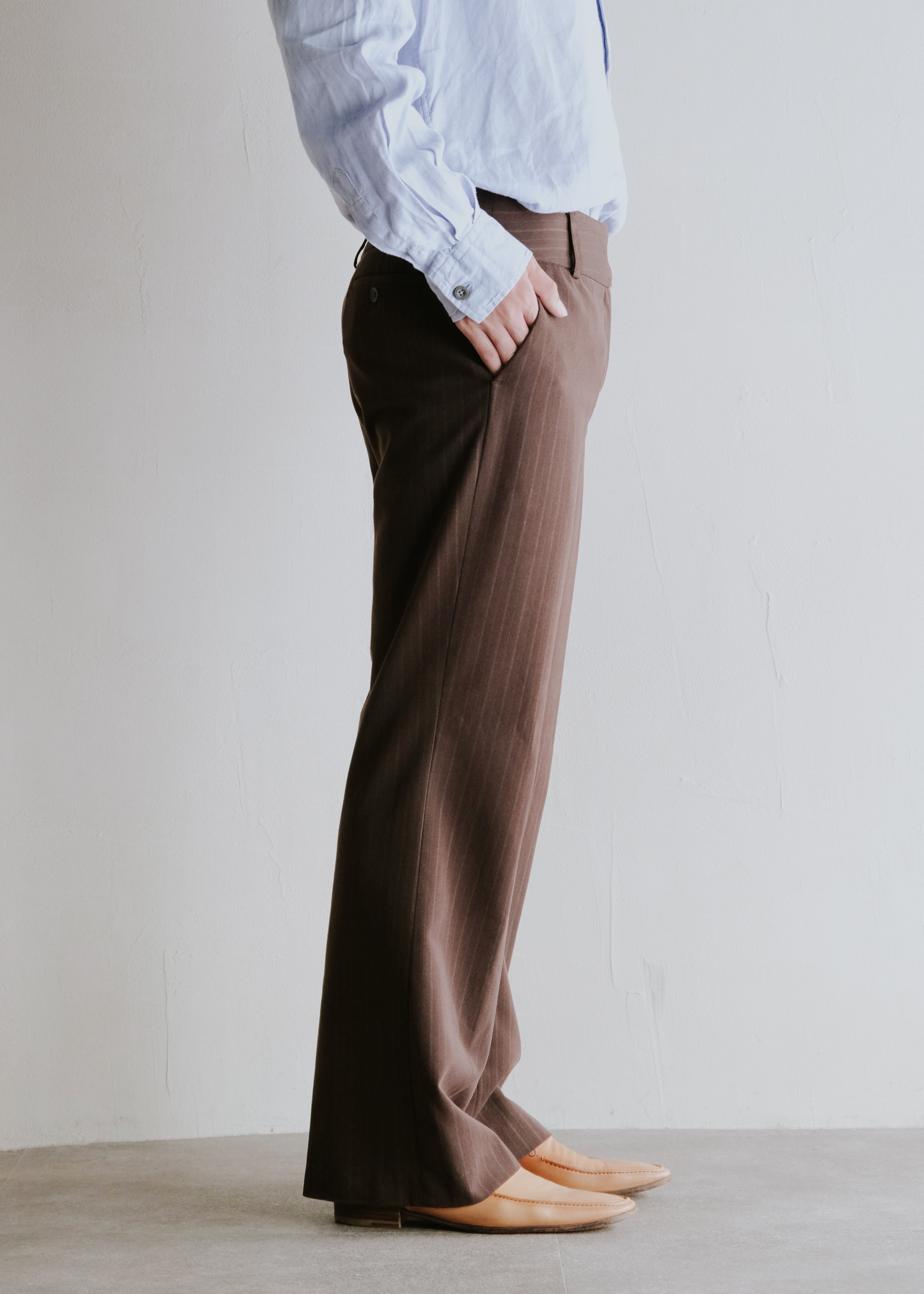 Low rised stripe wide semi flare slacks
