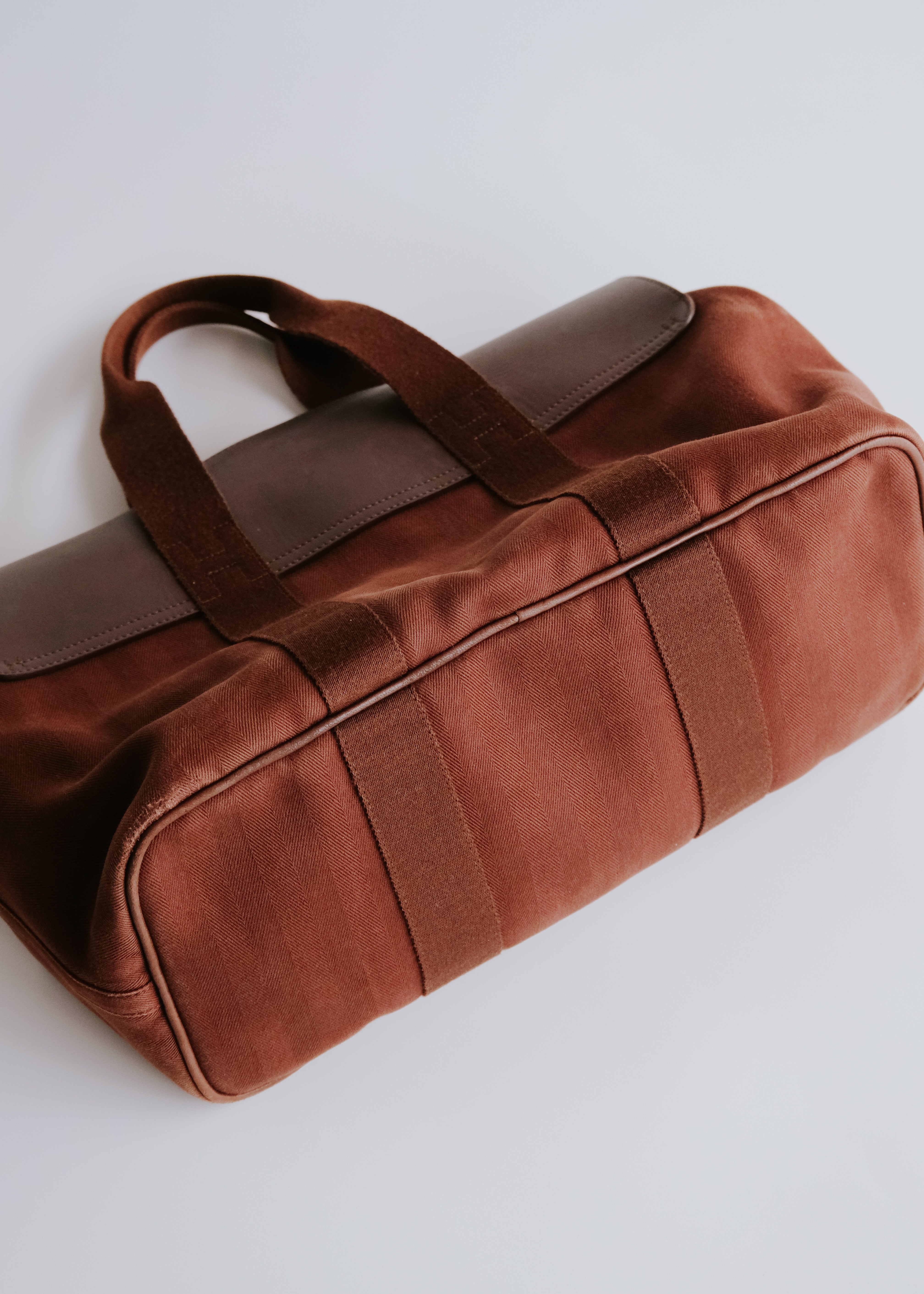 00's HERMÈS valparaiso MM leather flap canvas hand bag