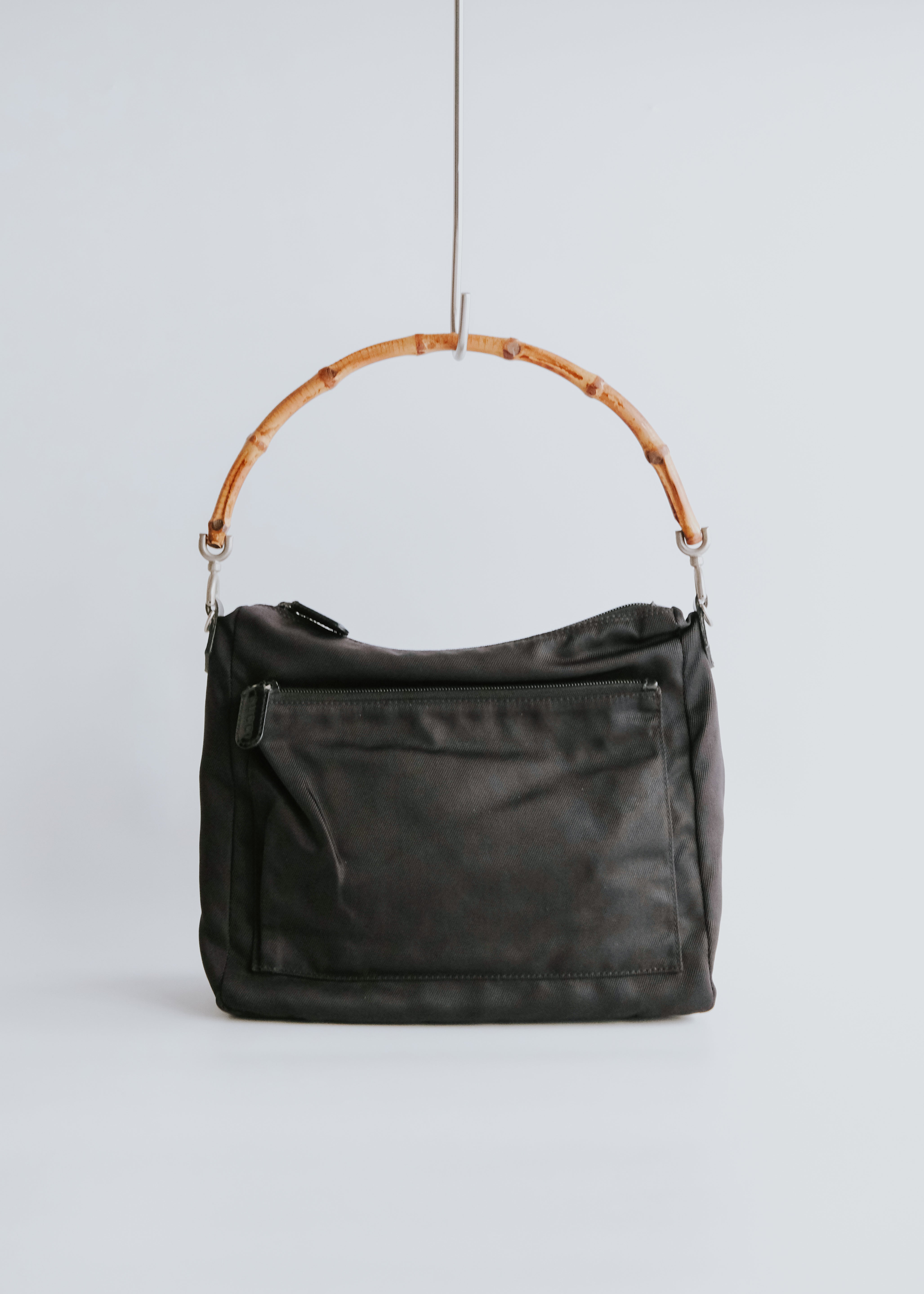 90-00's GUCCI double pocket hand bag with bamboo handle