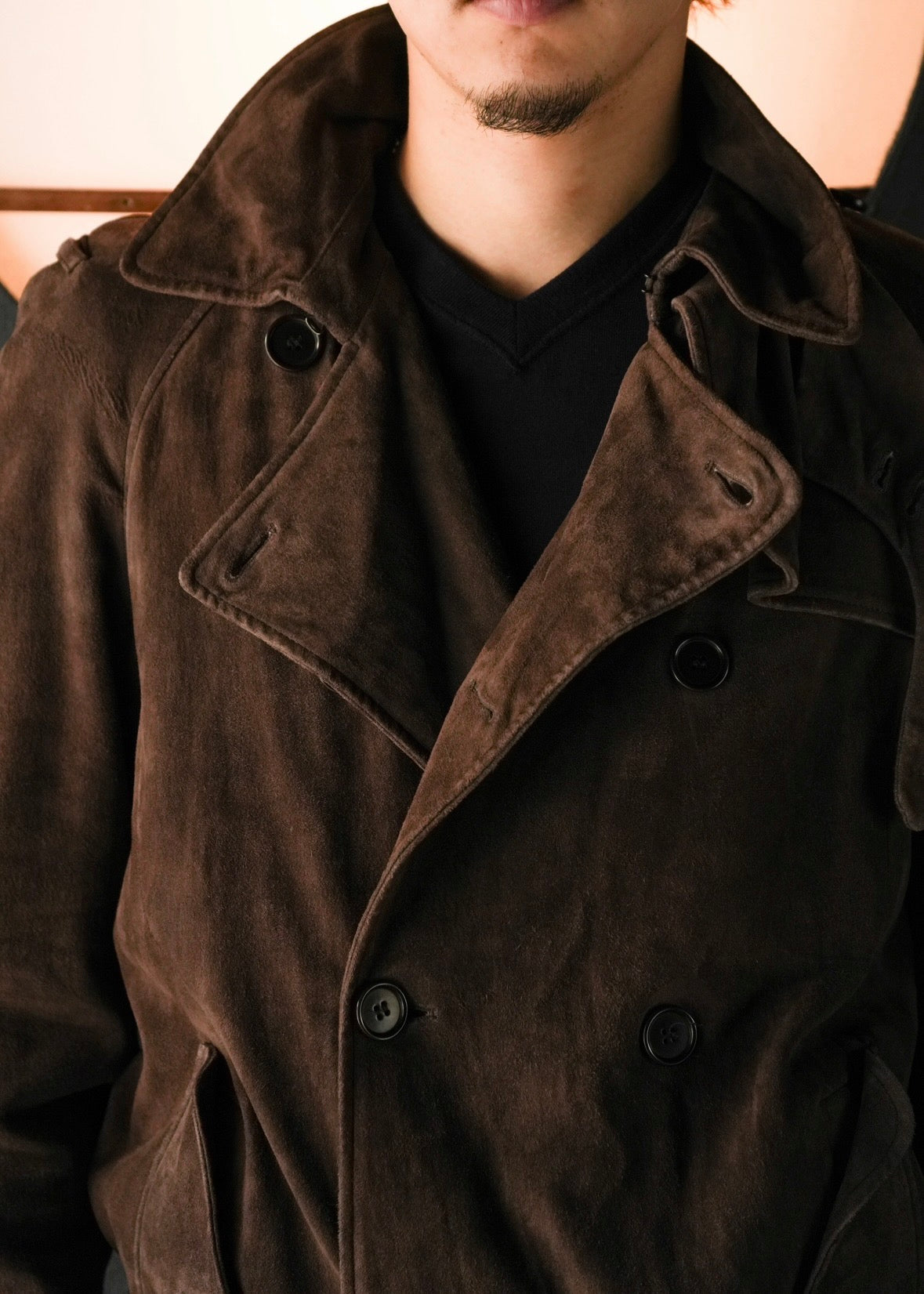 HELMUT LANG 05AW suede double breasted belted coat