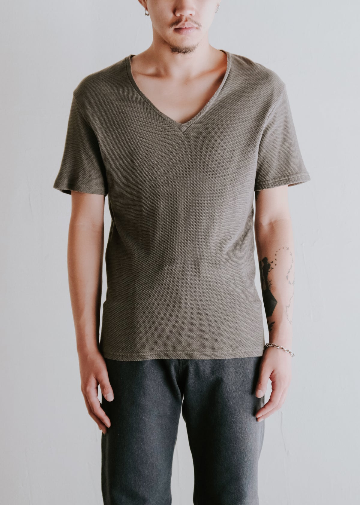 00's JIL SANDER v neck mesh cotton cut-saw