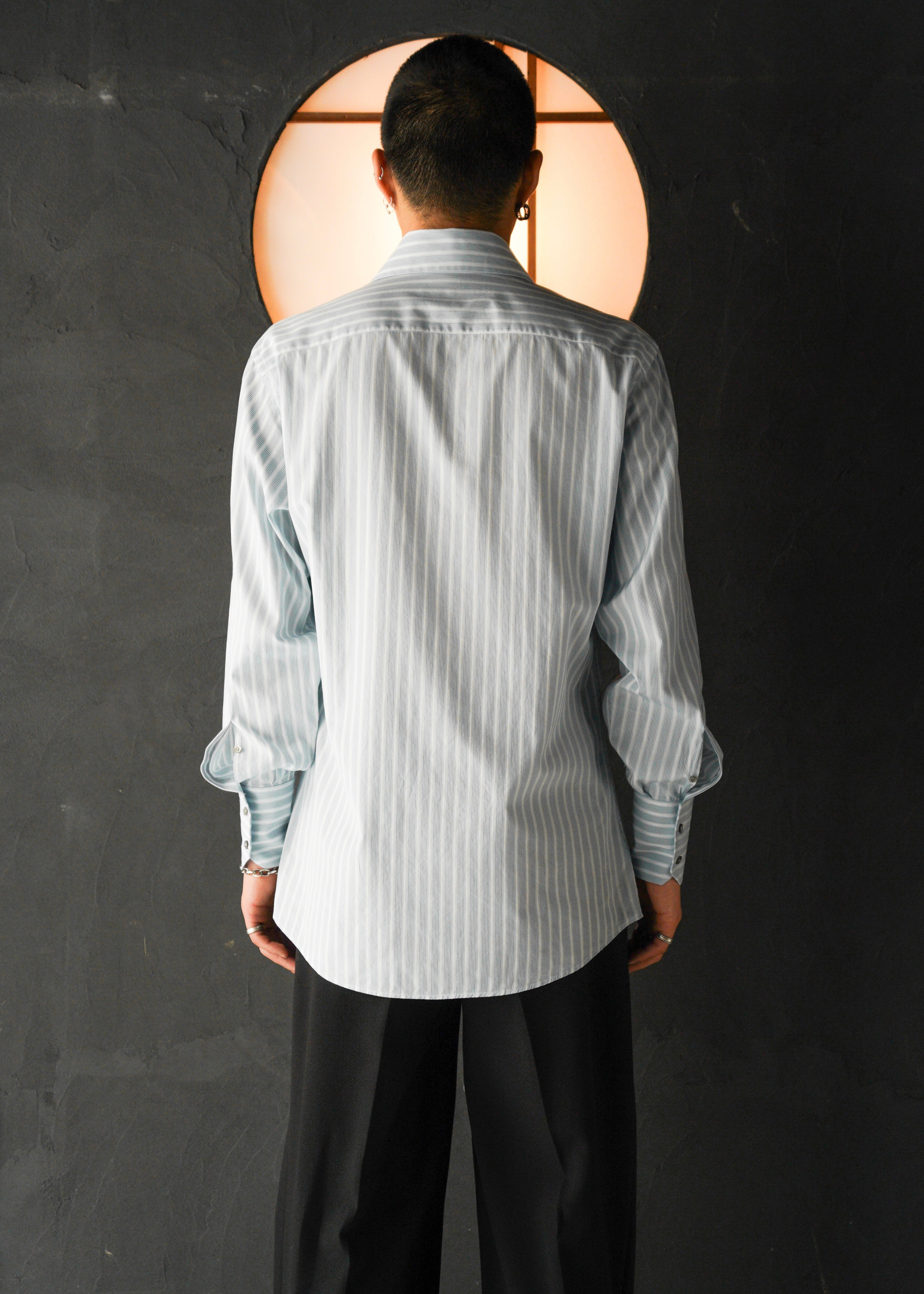 90-00’s GUCCI wide collar stripe cotton shirt