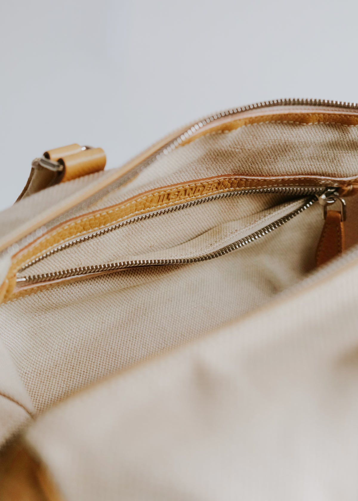 00's JIL SANDER grained calf leather canvas boston bag