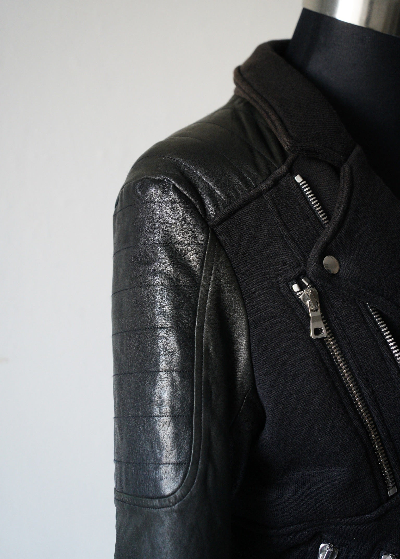 BALMAIN leather switching cotton rider's jacket