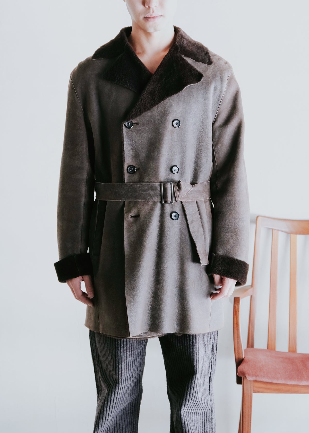 00's JIL SANDER shearling leather double-breasted half coat
