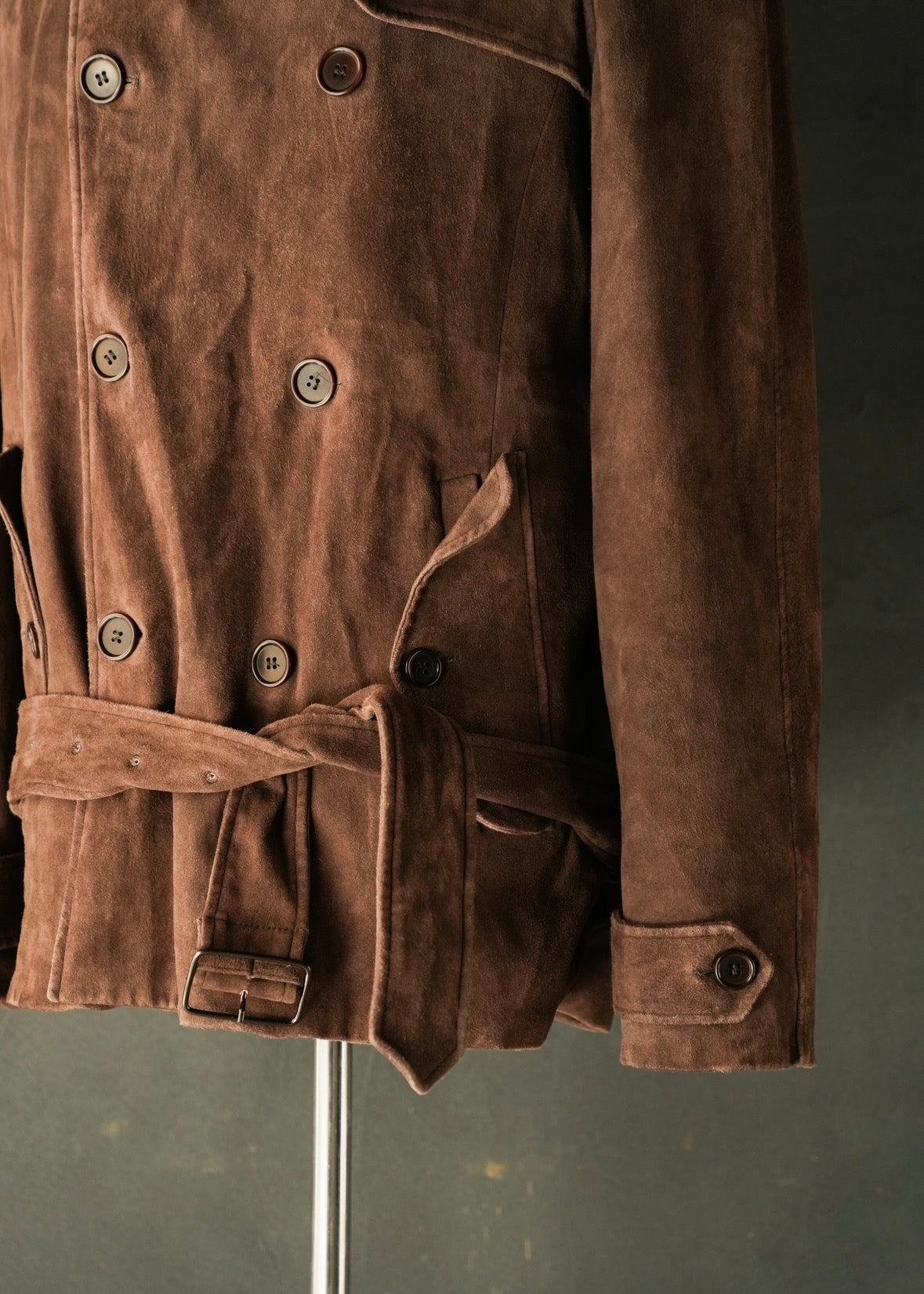 HELMUT LANG 05AW suede double breasted belted coat