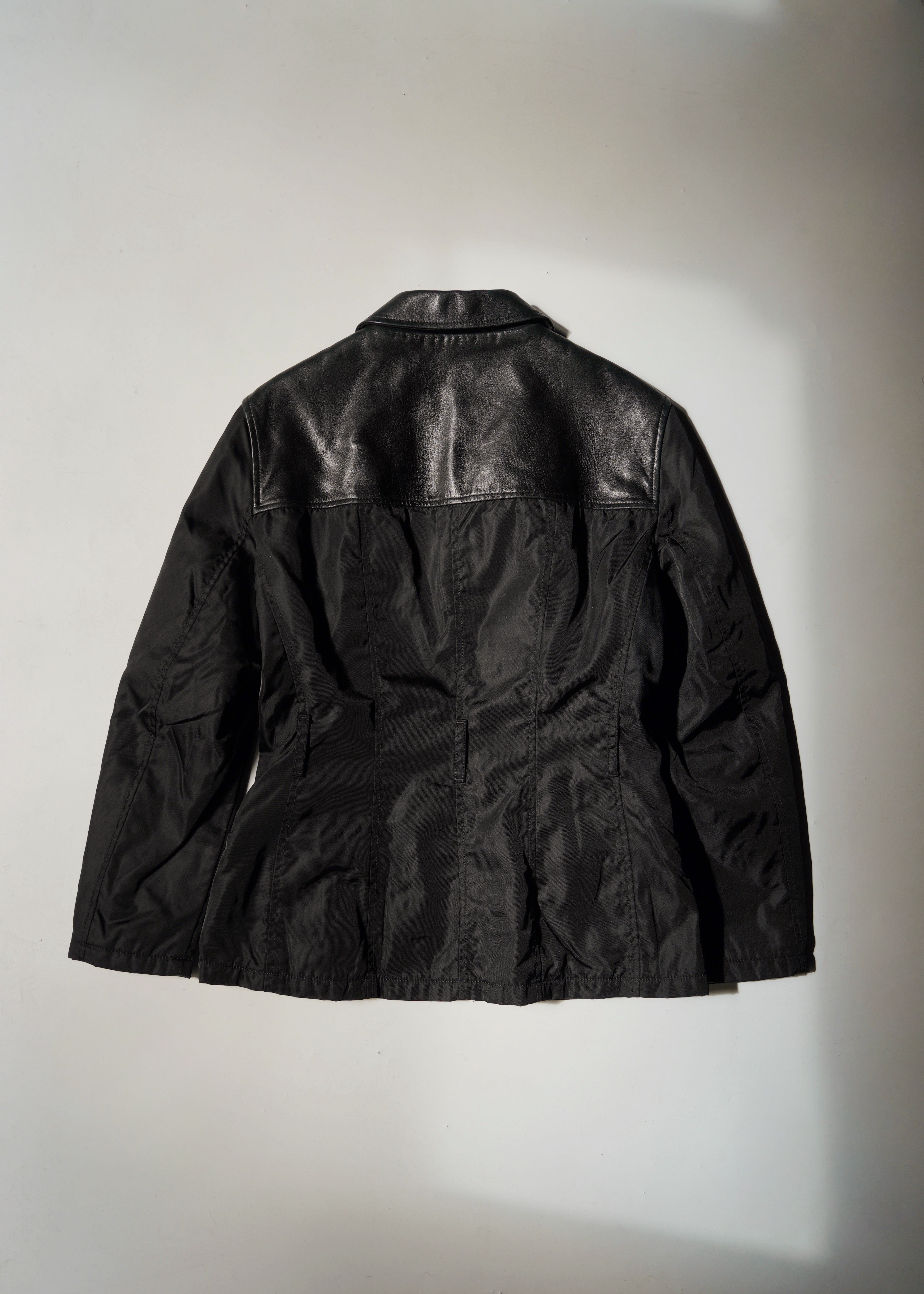 90's PRADA leather nylon docking zip up jacket
