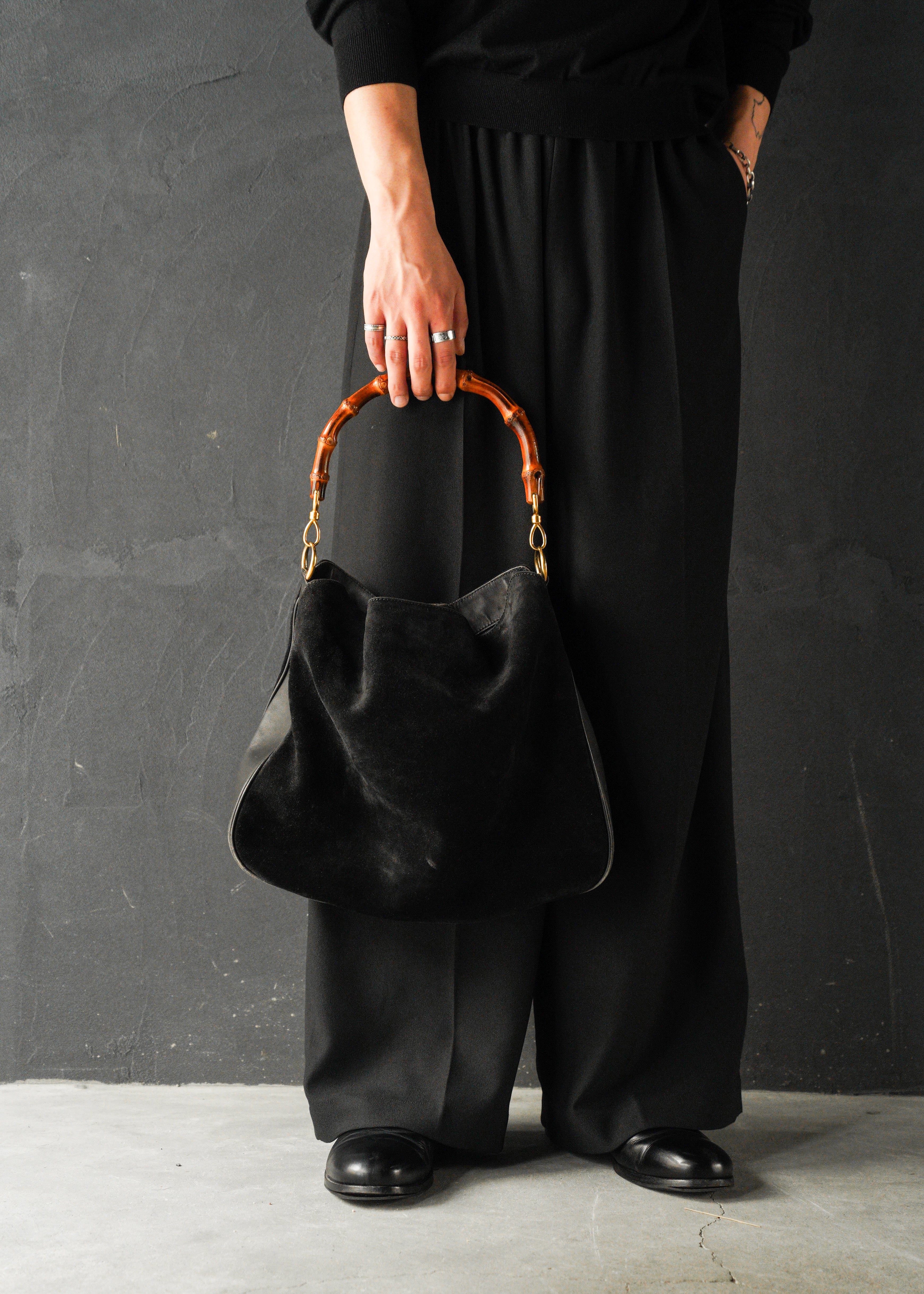 90-00's GUCCI bamboo suede leather 2way shoulder bag